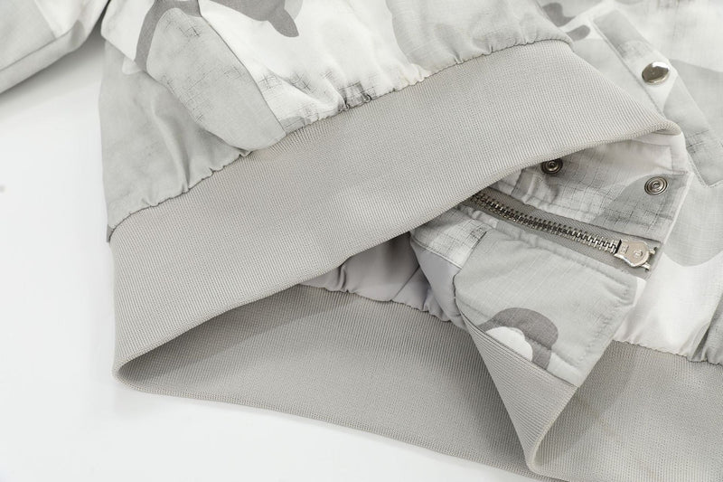 Arctic Snow Camo Bomber Jacket with Fur-Trim Hood