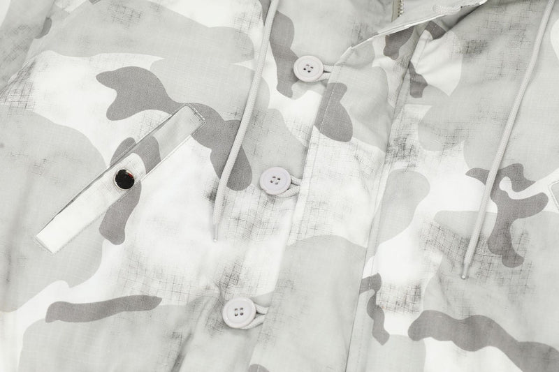 Arctic Snow Camo Bomber Jacket with Fur-Trim Hood