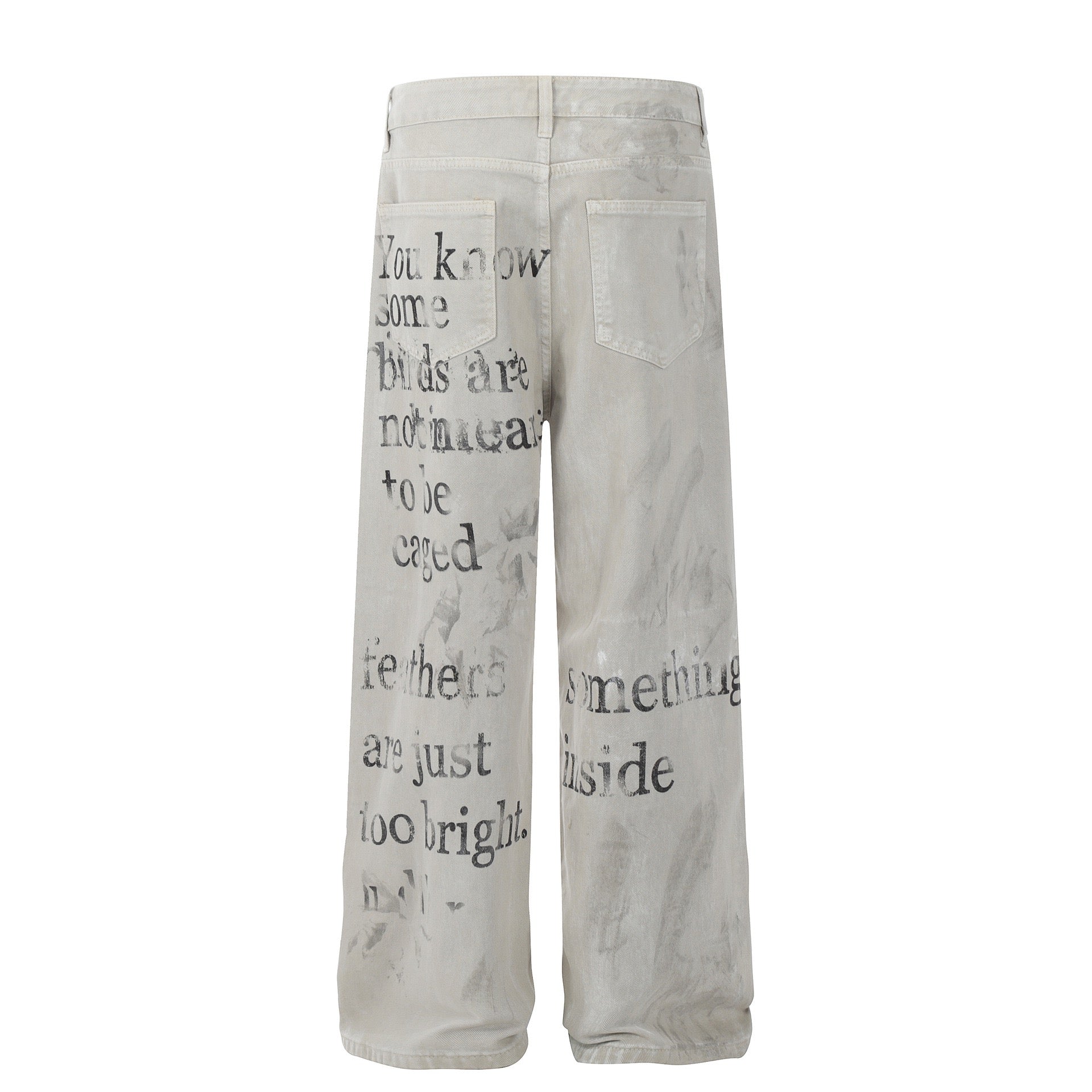 Distressed Text Print Straight-Leg Denim Pants | Omirad