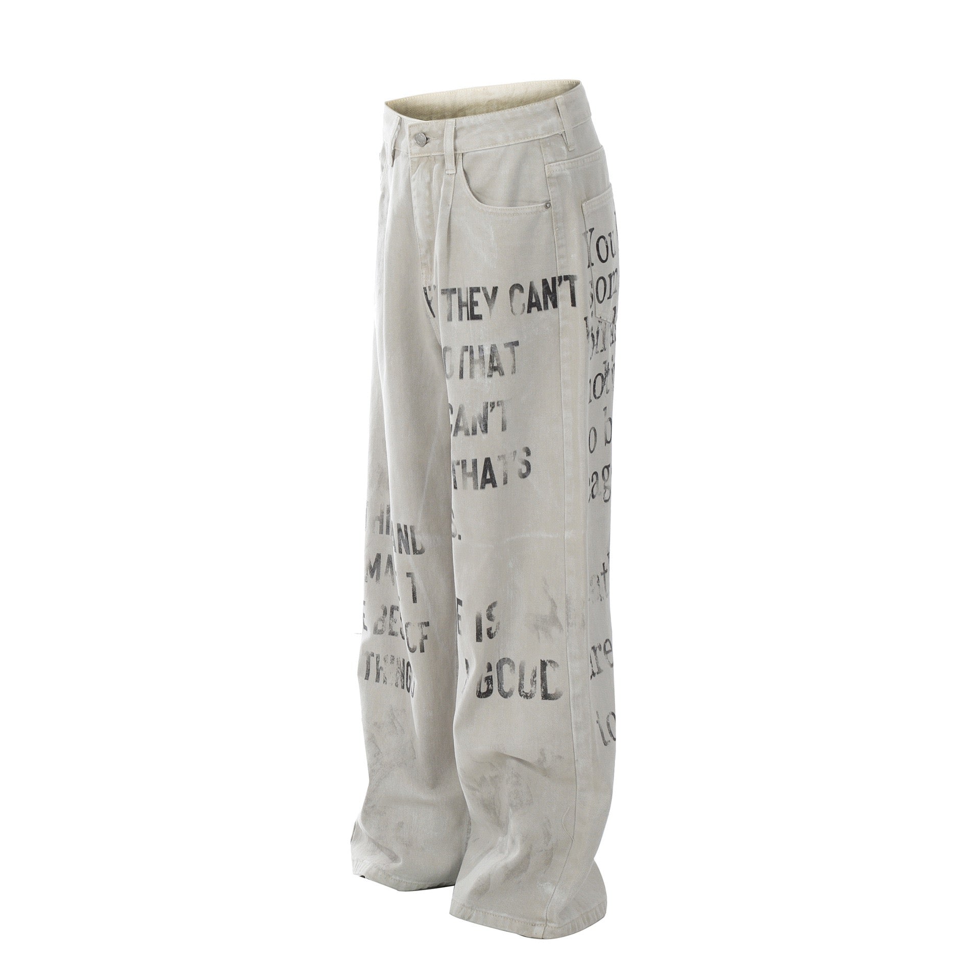 Distressed Text Print Straight-Leg Denim Pants | Omirad