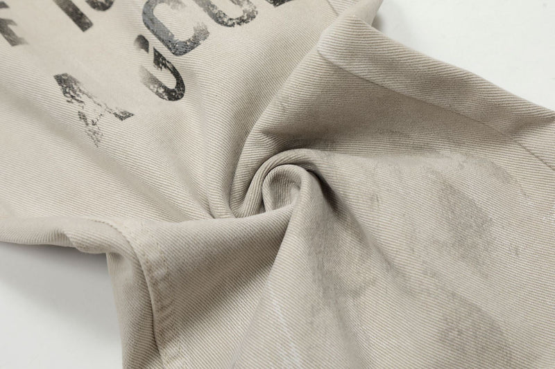 Distressed Text Print Straight-Leg Denim Pants | Omirad