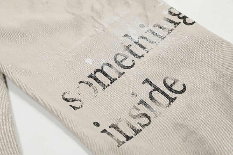 Distressed Text Print Straight-Leg Denim Pants | Omirad