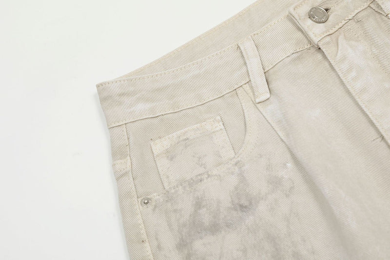 Distressed Text Print Straight-Leg Denim Pants | Omirad