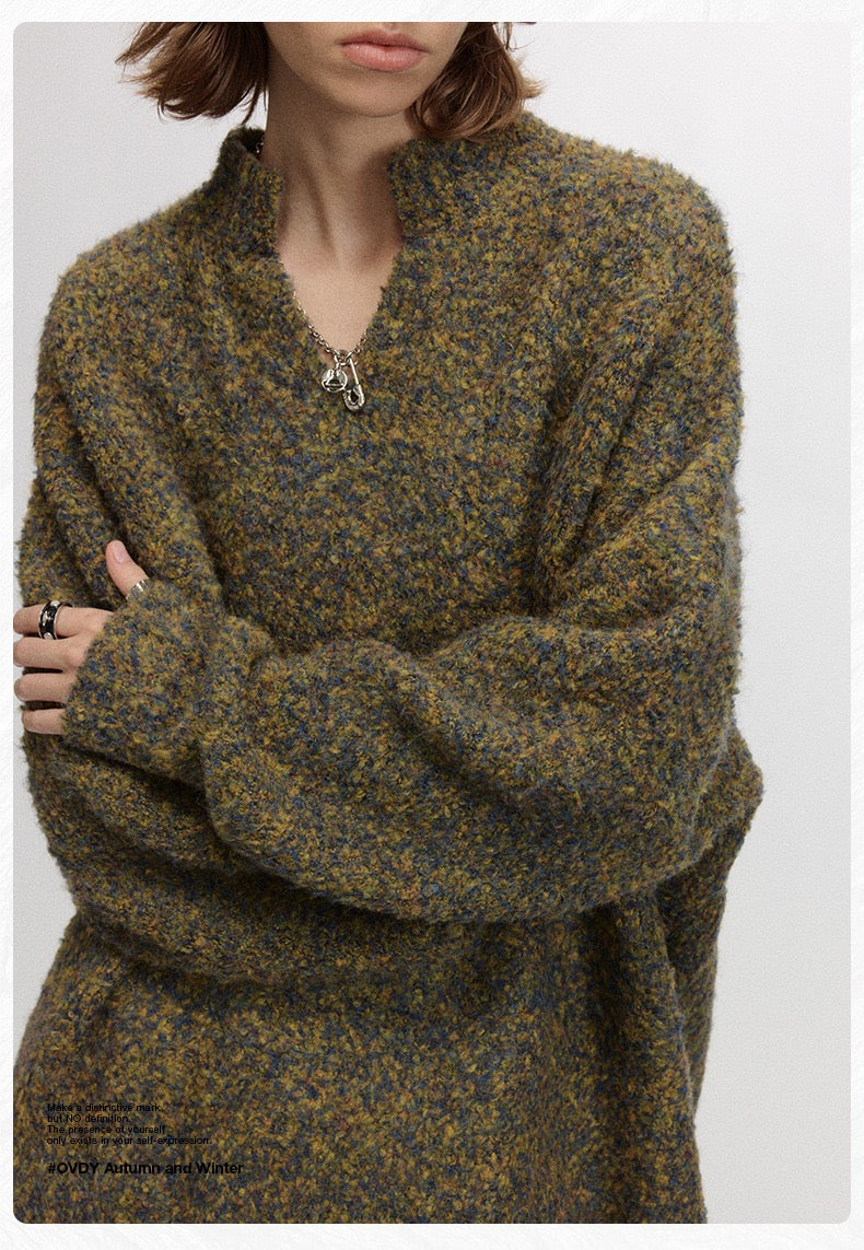 Boucle Half-Zip Loose Sweater | Relaxed Knit Pullover