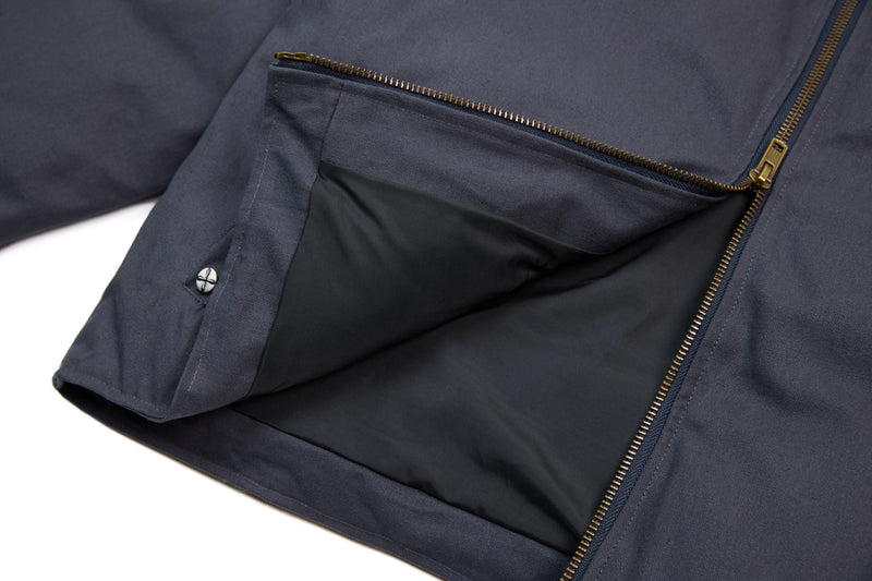 MADE NORECORDXX Embroidered Cropped Zip Jacket – Slate Blue