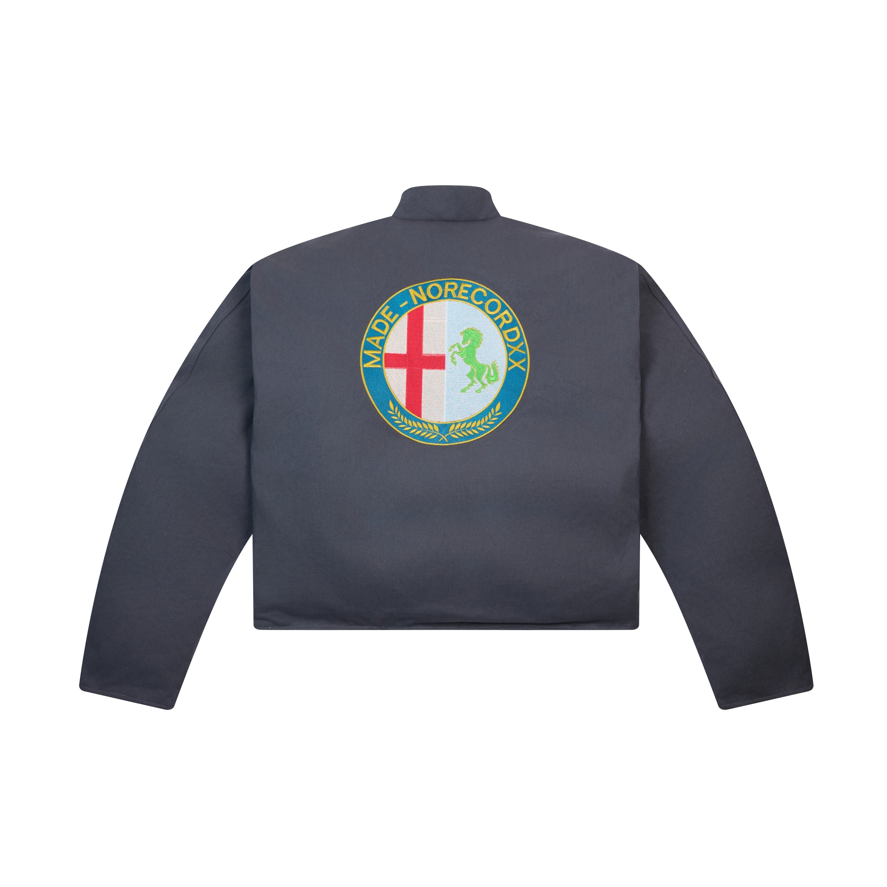 MADE NORECORDXX Embroidered Cropped Zip Jacket – Slate Blue
