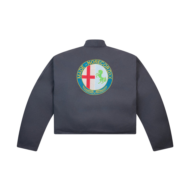 MADE NORECORDXX Embroidered Cropped Zip Jacket – Slate Blue