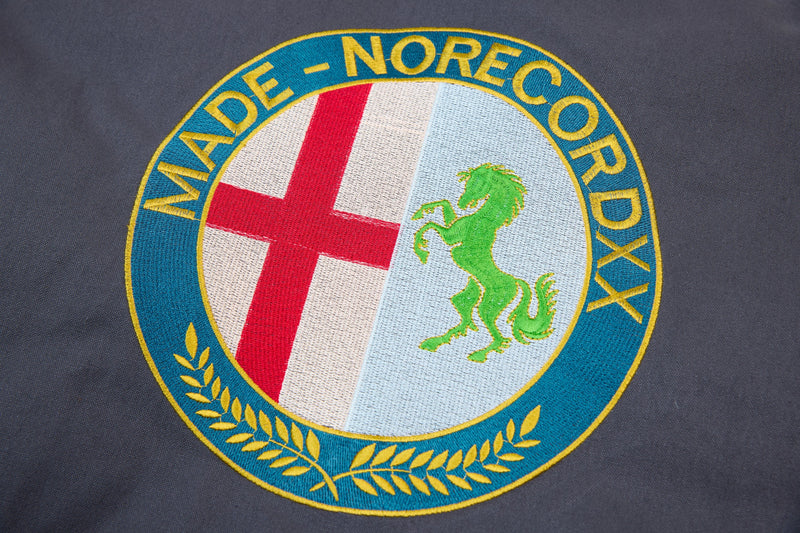 MADE NORECORDXX Embroidered Cropped Zip Jacket – Slate Blue