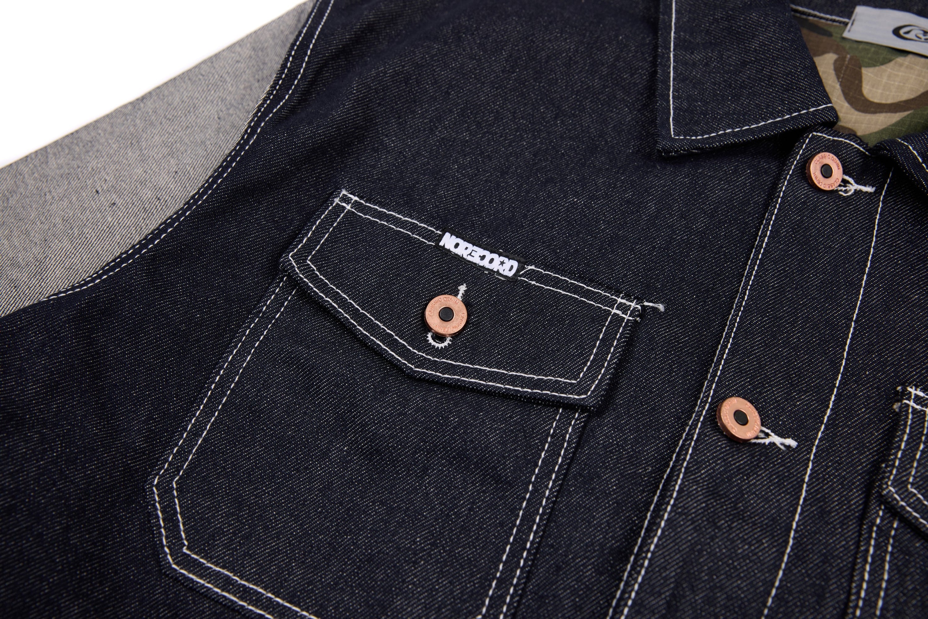 Omirad Mixed-Panel Denim Work Jacket | Contrast Sleeve