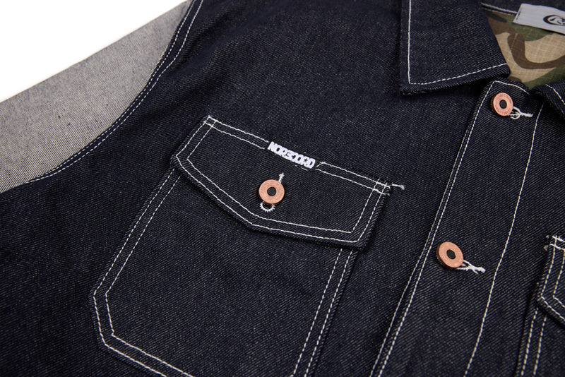 Omirad Mixed-Panel Denim Work Jacket | Contrast Sleeve