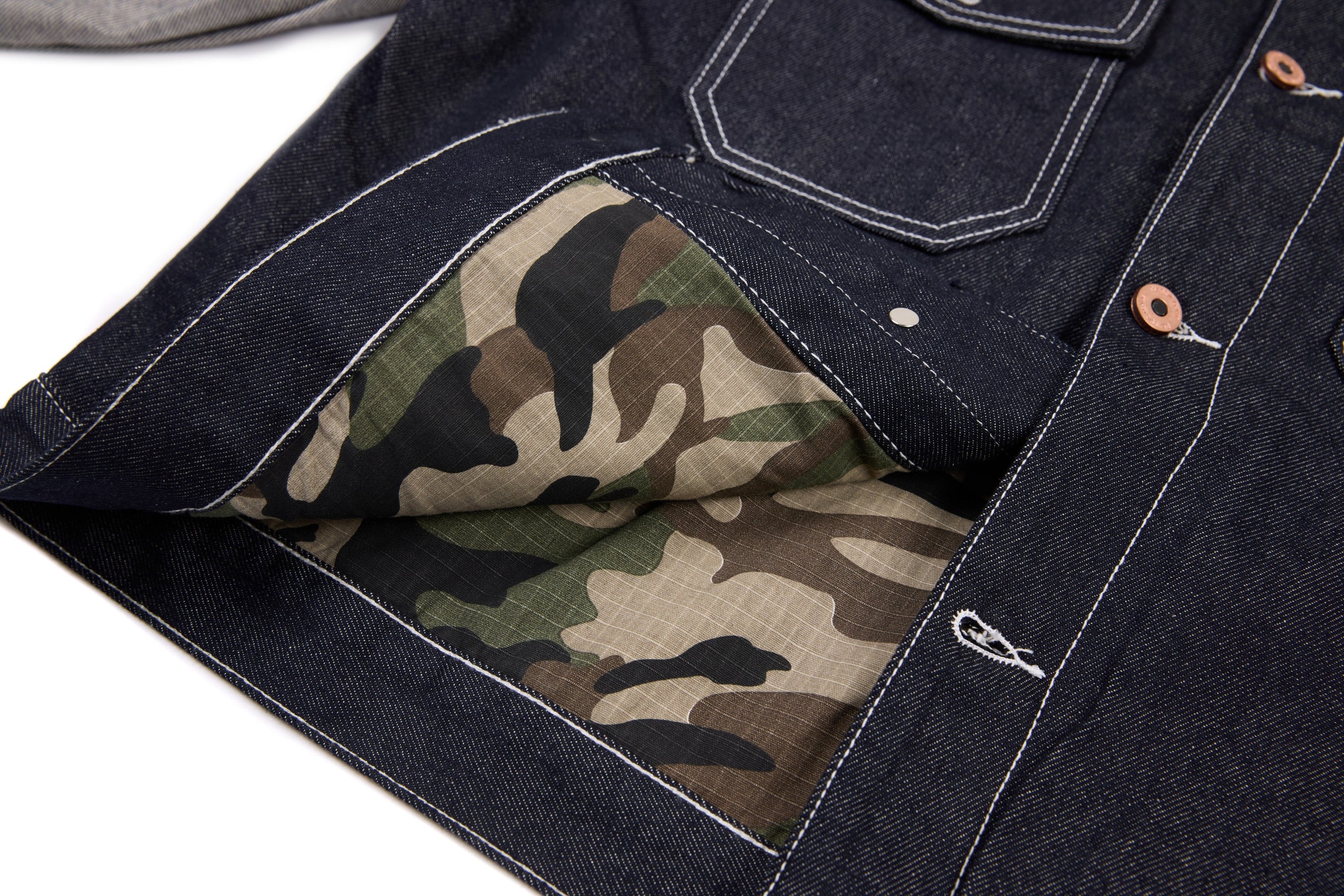 Omirad Mixed-Panel Denim Work Jacket | Contrast Sleeve