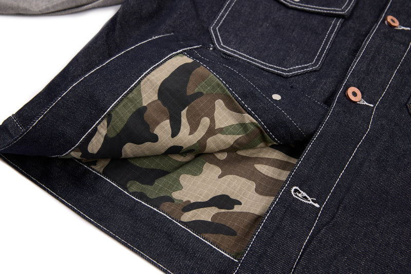 Omirad Mixed-Panel Denim Work Jacket | Contrast Sleeve