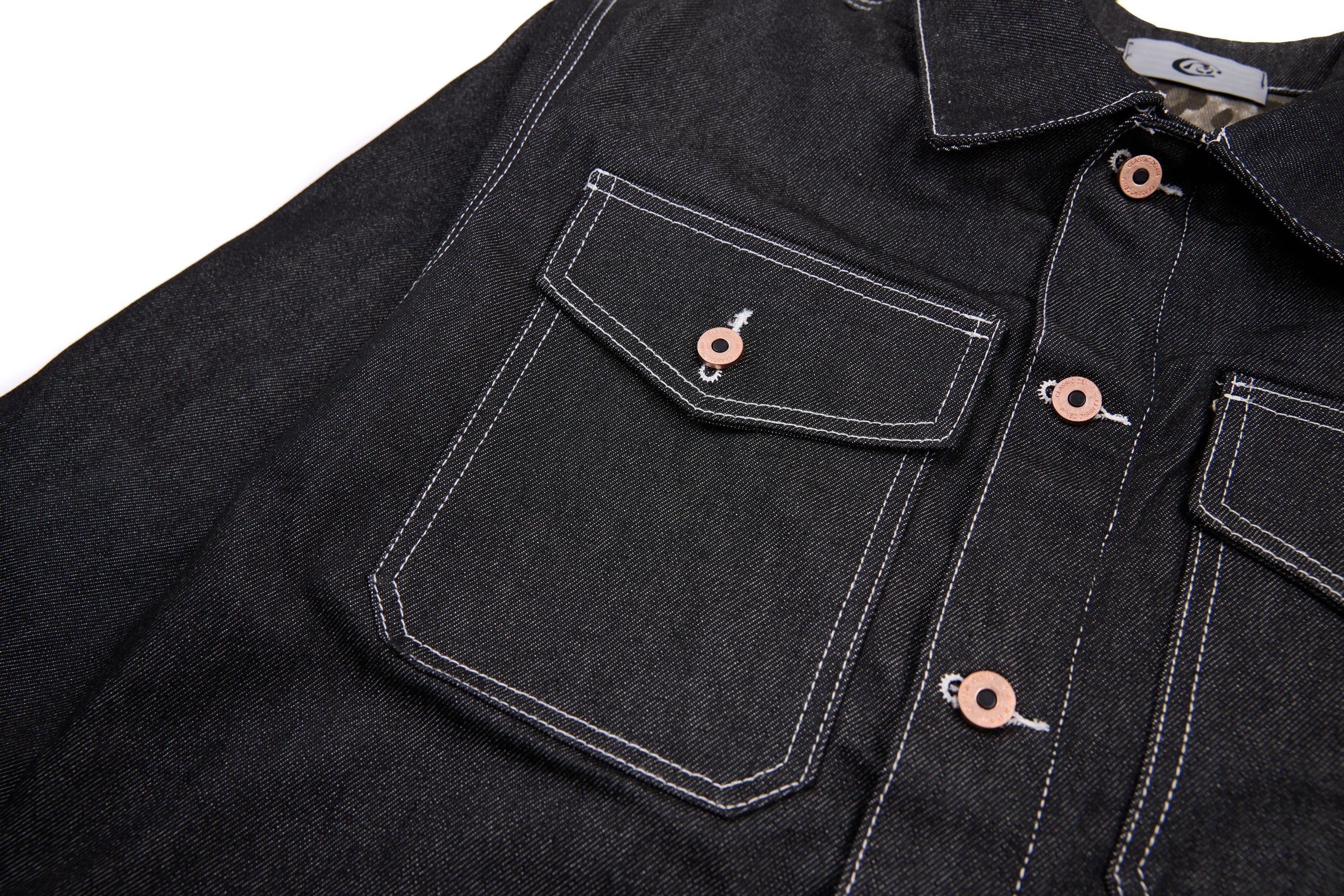 Questionmark Classic Black Denim Jacket with Leopard Lining
