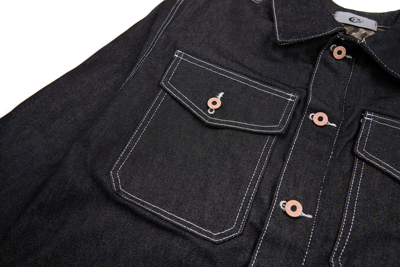 Questionmark Classic Black Denim Jacket with Leopard Lining