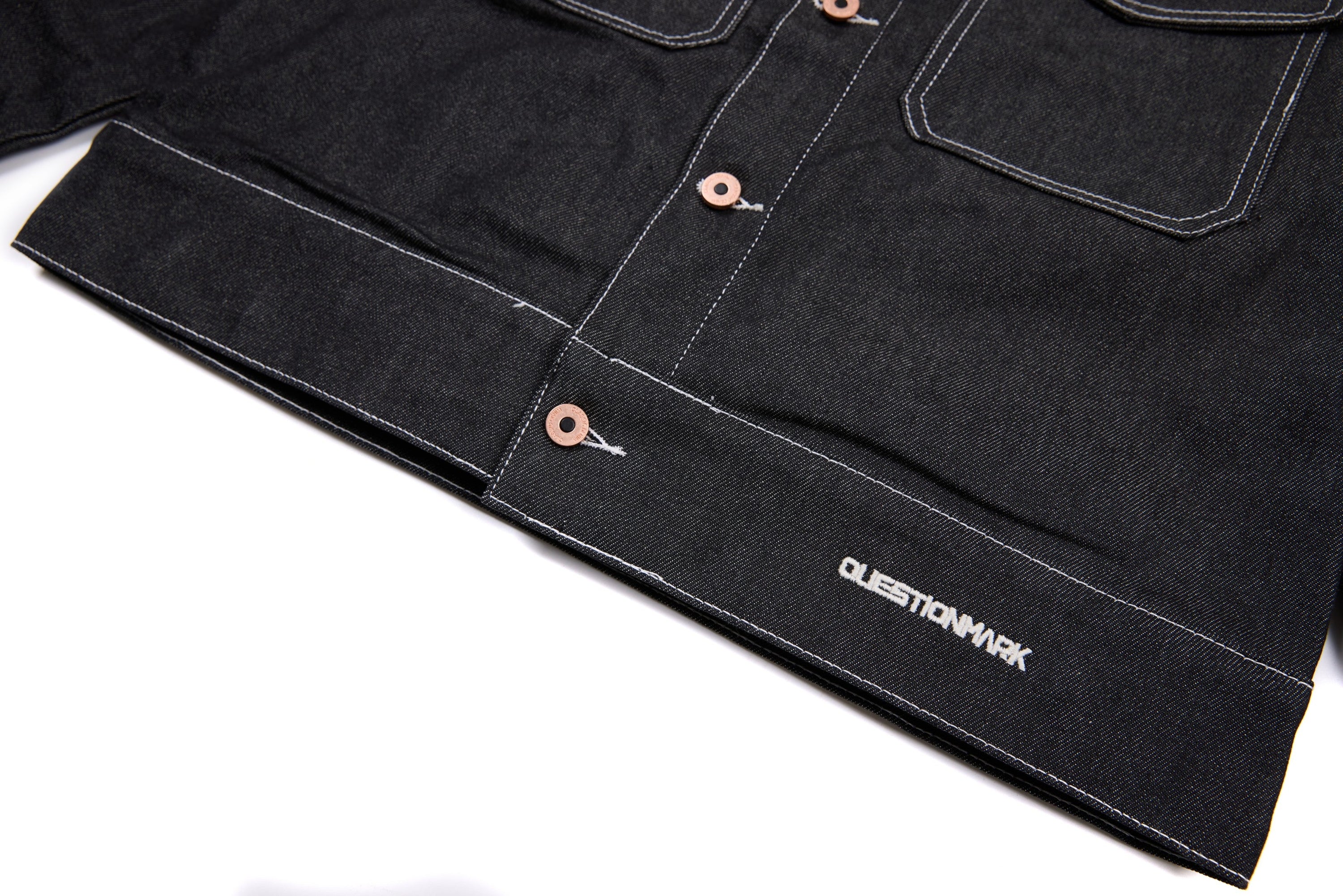 Questionmark Classic Black Denim Jacket with Leopard Lining