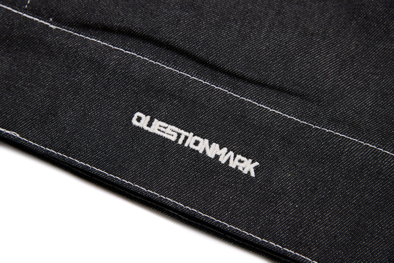 Questionmark Classic Black Denim Jacket with Leopard Lining
