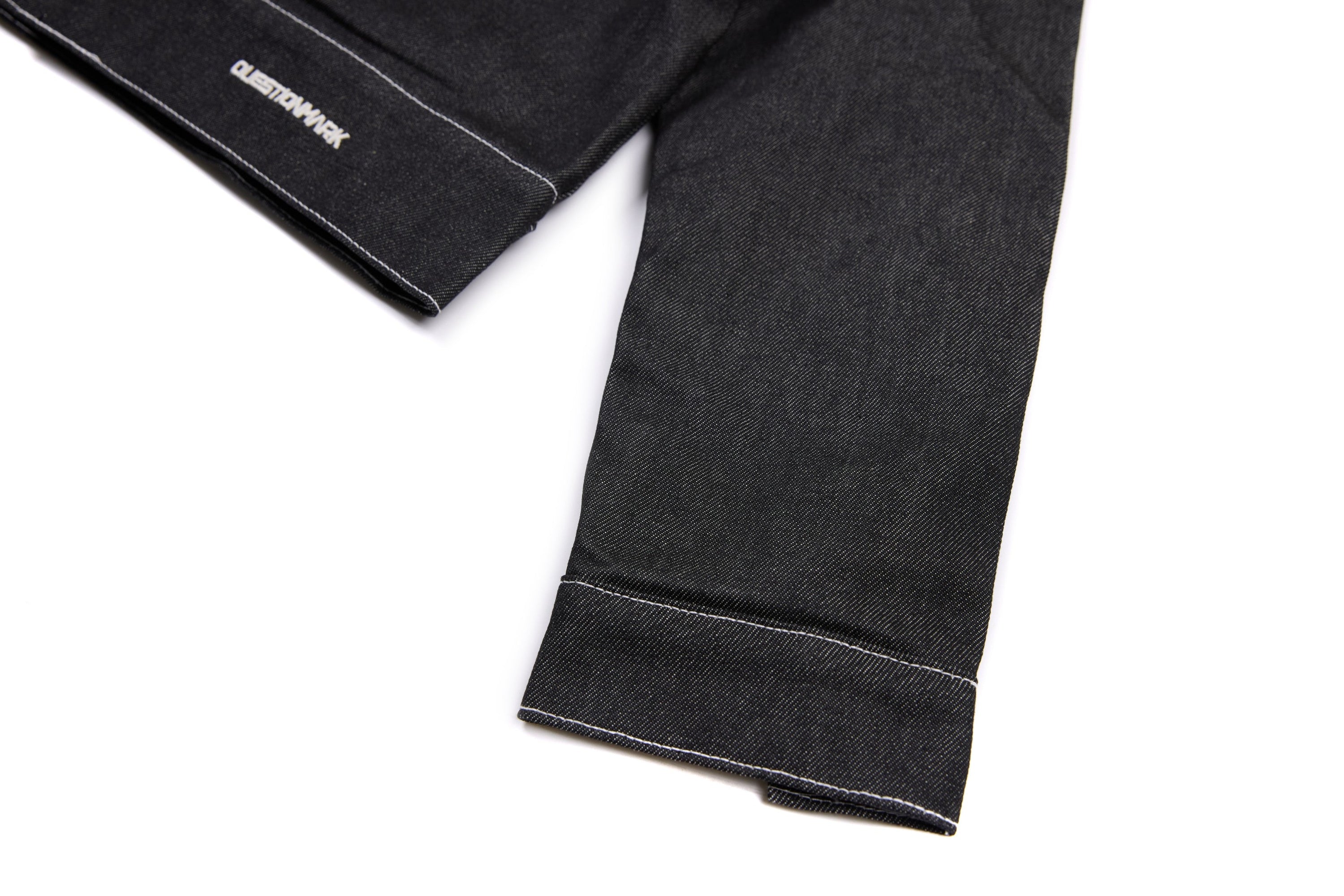 Questionmark Classic Black Denim Jacket with Leopard Lining