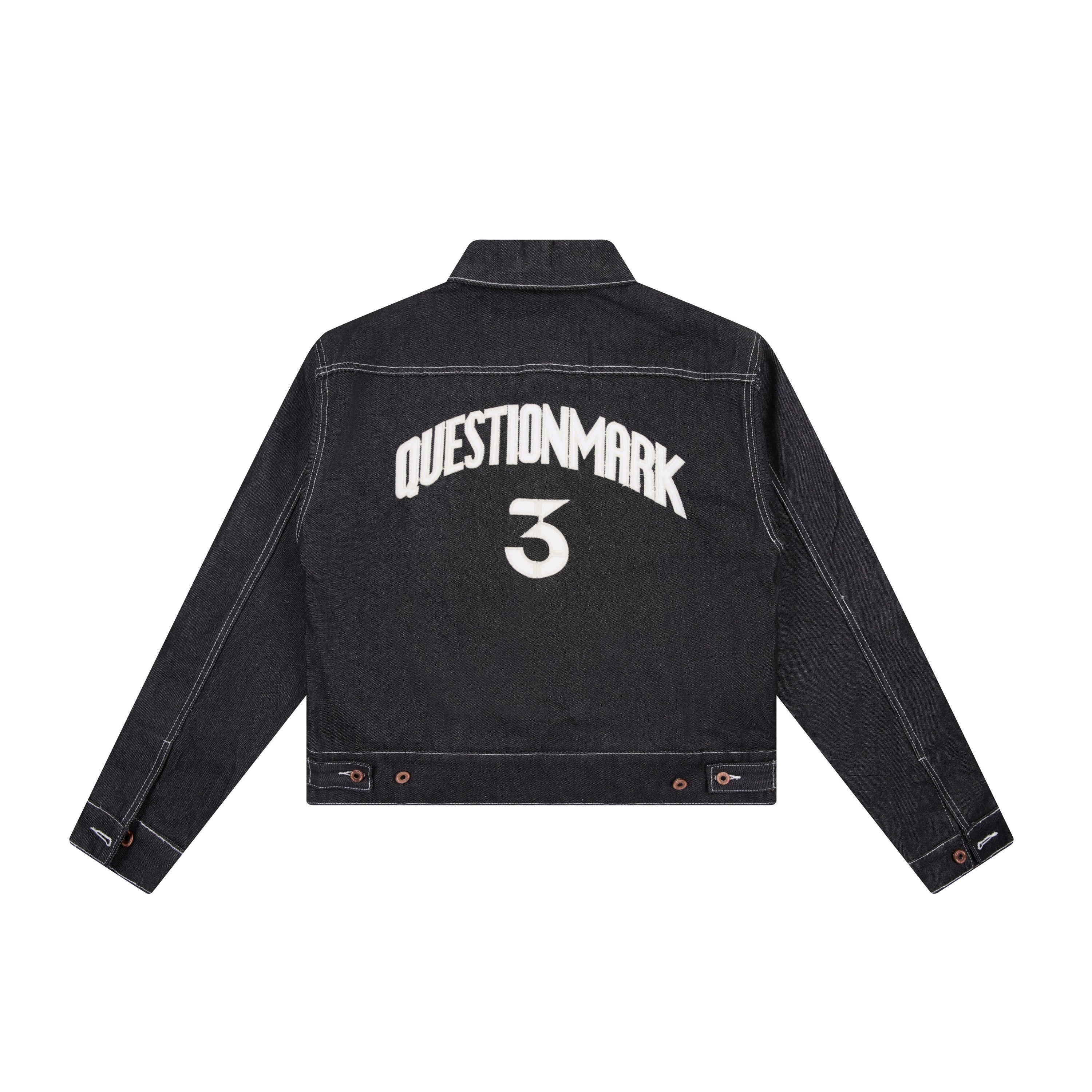 Questionmark Classic Black Denim Jacket with Leopard Lining