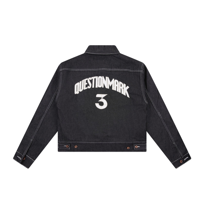 Questionmark Classic Black Denim Jacket with Leopard Lining