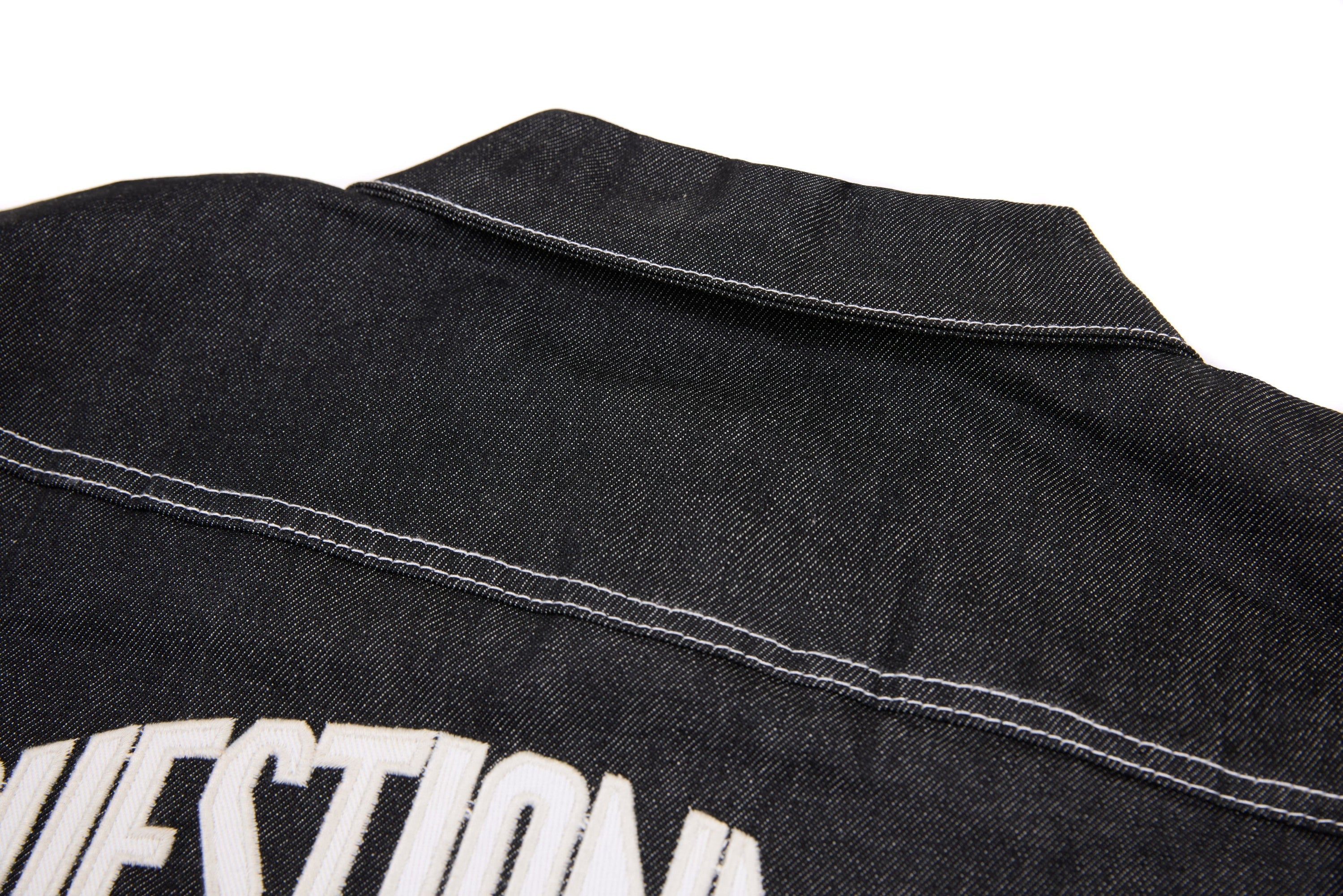 Questionmark Classic Black Denim Jacket with Leopard Lining