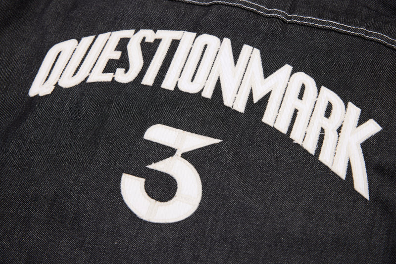 Questionmark Classic Black Denim Jacket with Leopard Lining
