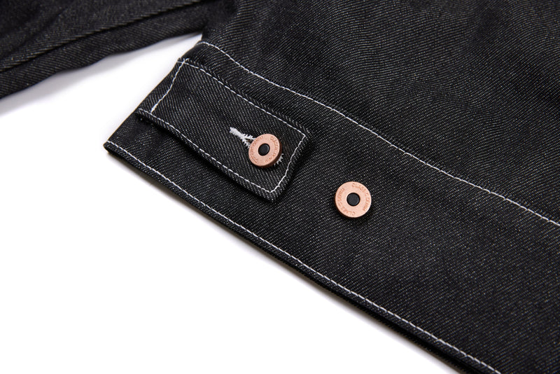 Questionmark Classic Black Denim Jacket with Leopard Lining