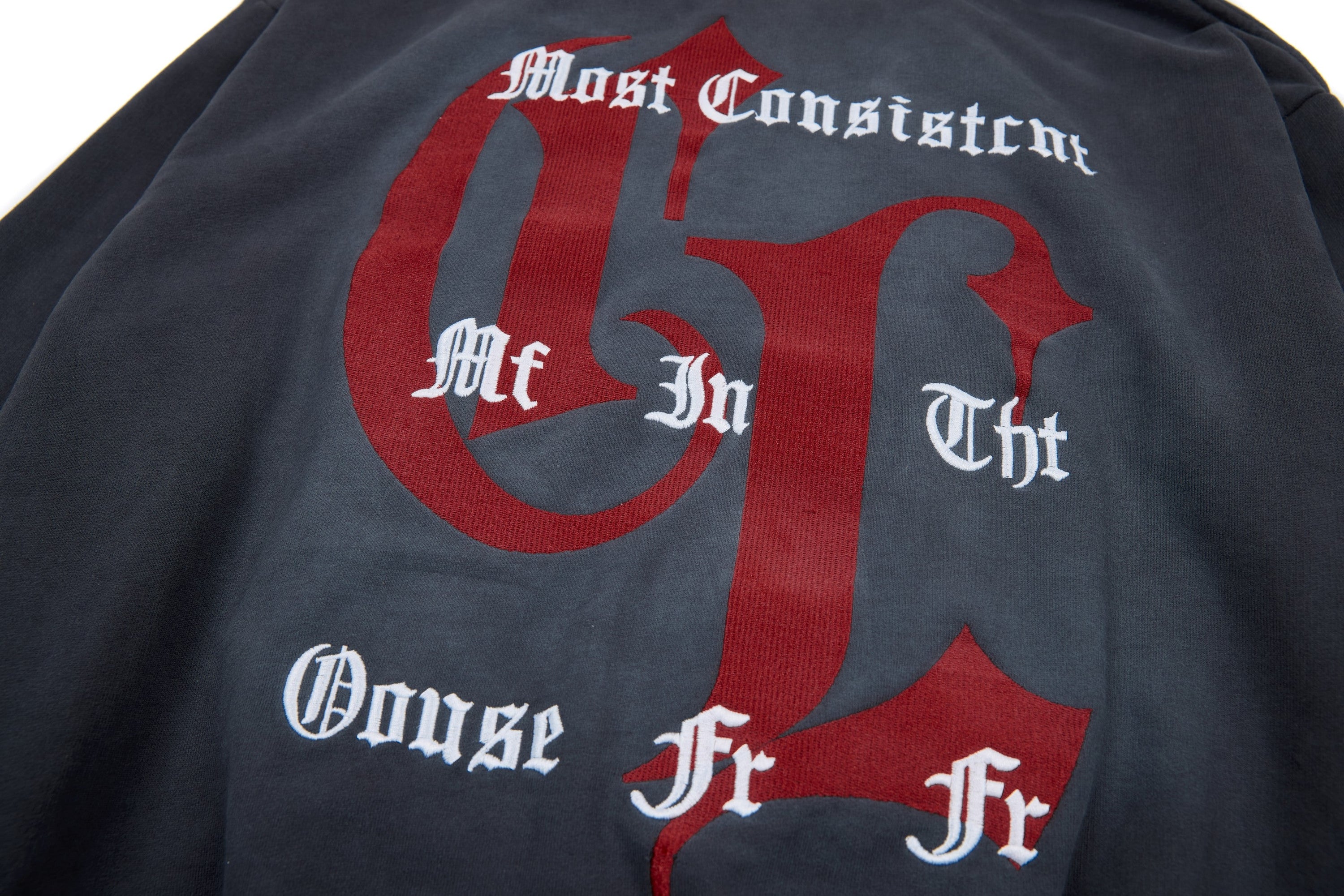 Omirad "47" Gothic Graphic Zip-Up Hoodie | Washed Charcoal