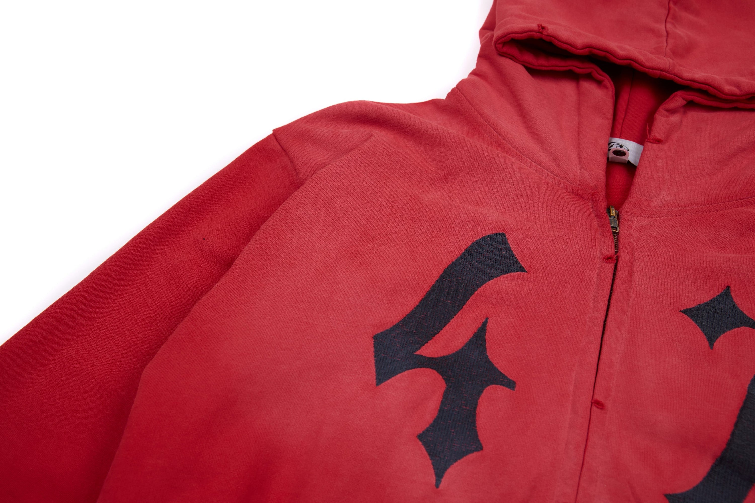 Omirad "47" Gothic Graphic Zip-Up Hoodie | Red Streetwear