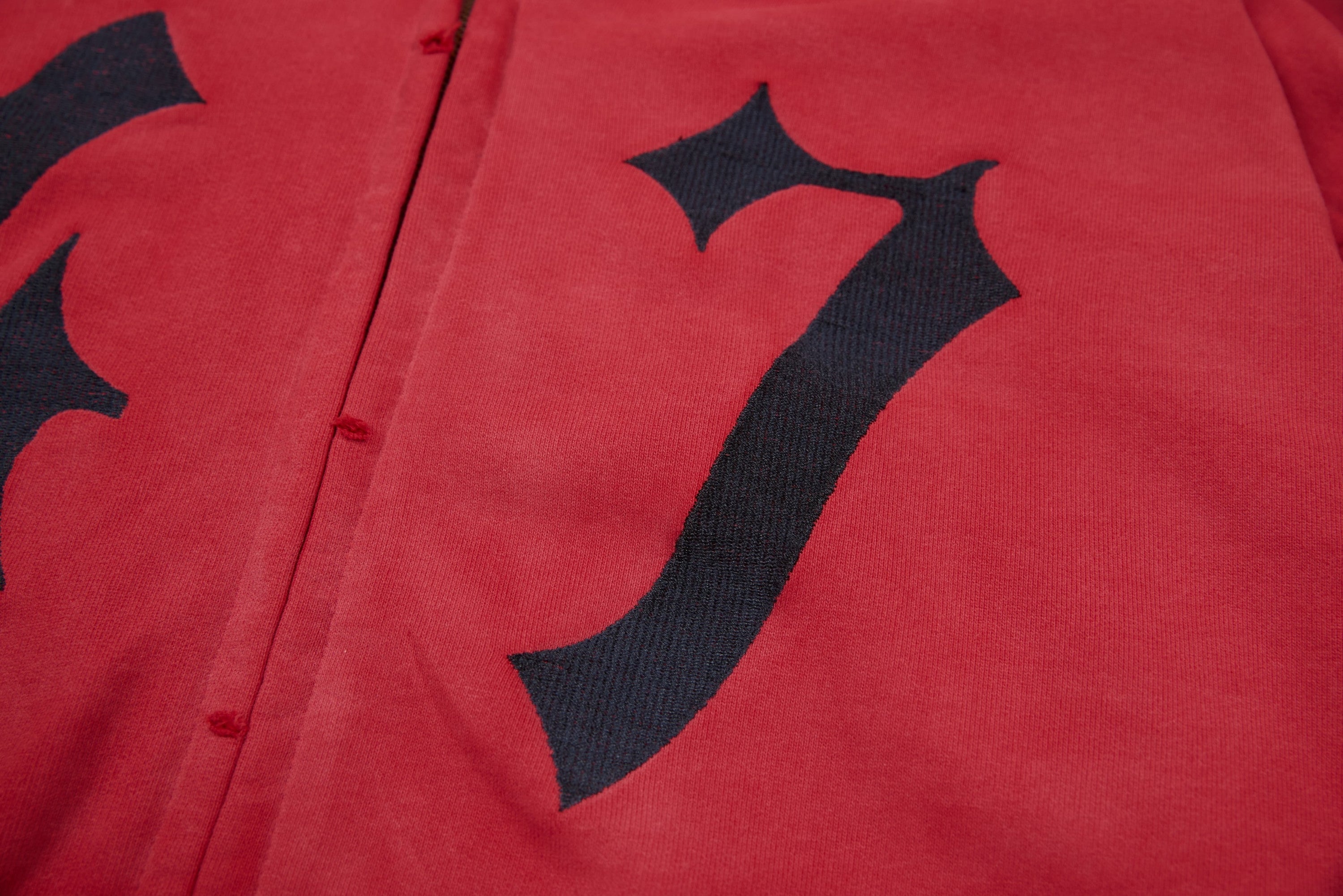 Omirad "47" Gothic Graphic Zip-Up Hoodie | Red Streetwear