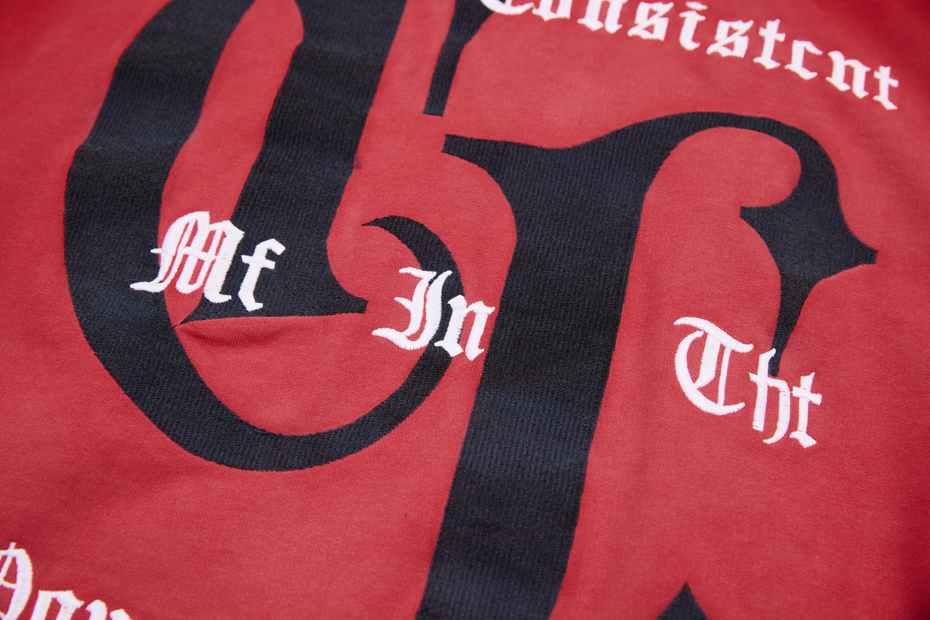 Omirad "47" Gothic Graphic Zip-Up Hoodie | Red Streetwear