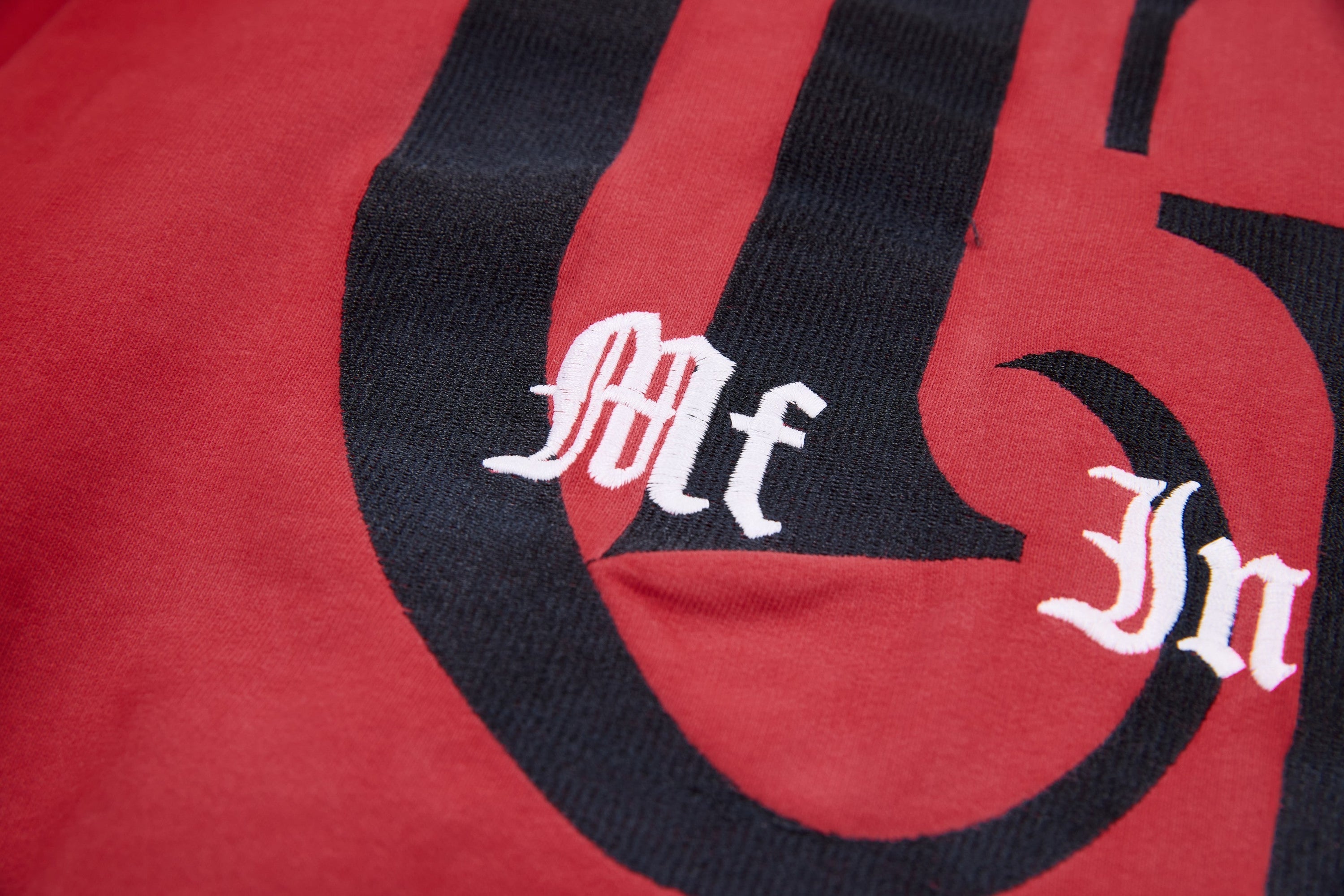 Omirad "47" Gothic Graphic Zip-Up Hoodie | Red Streetwear