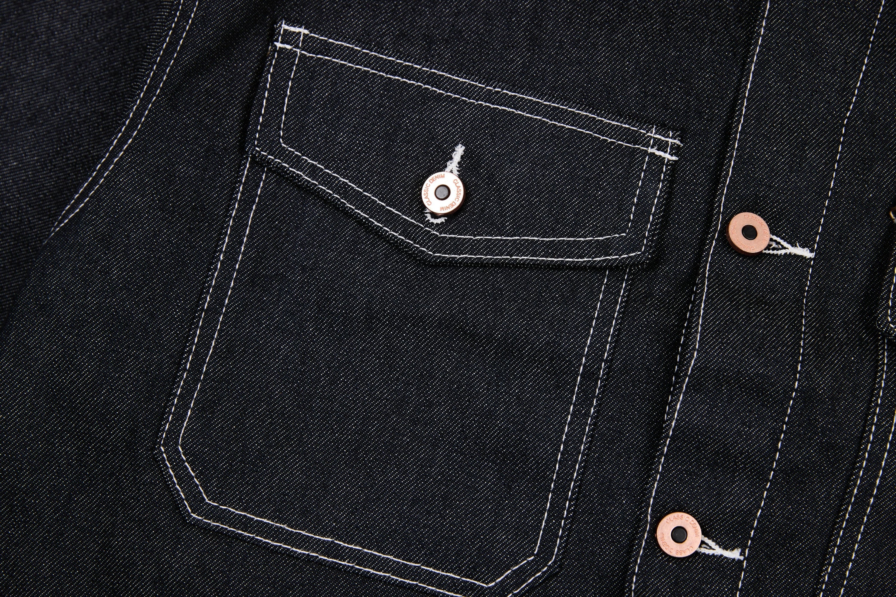 Questionmark 3 Black Denim Jacket | Contrast Stitch & Leopard Lining