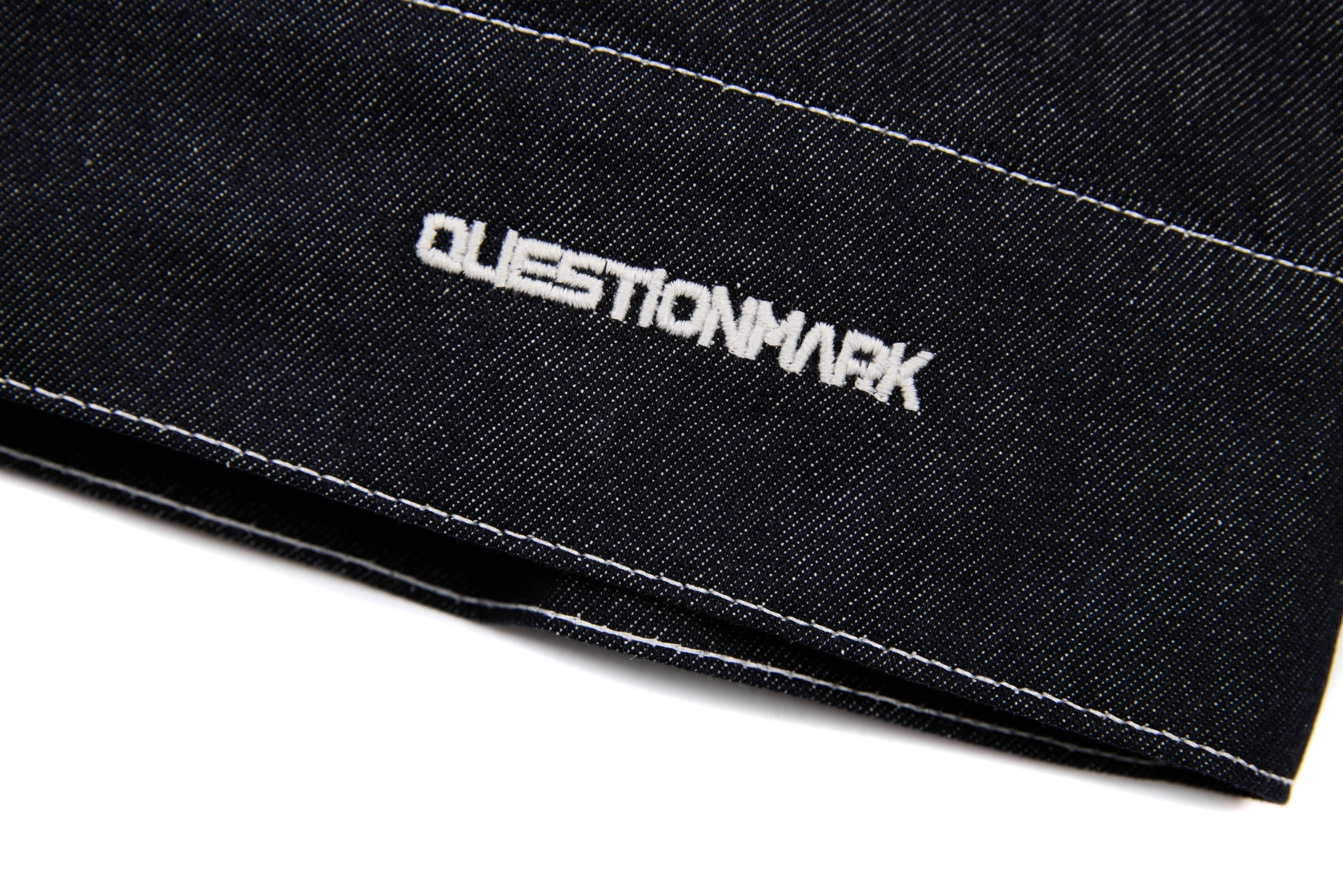 Questionmark 3 Black Denim Jacket | Contrast Stitch & Leopard Lining