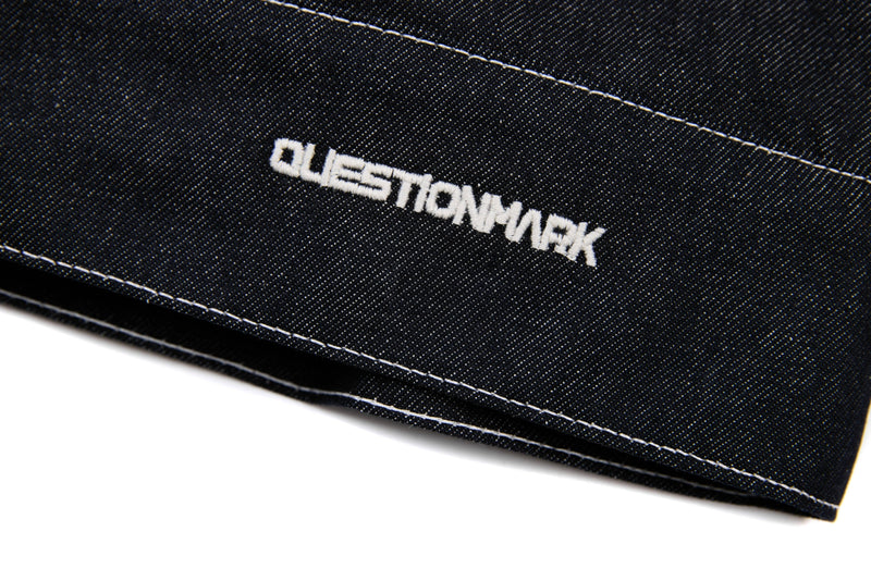 Questionmark 3 Black Denim Jacket | Contrast Stitch & Leopard Lining