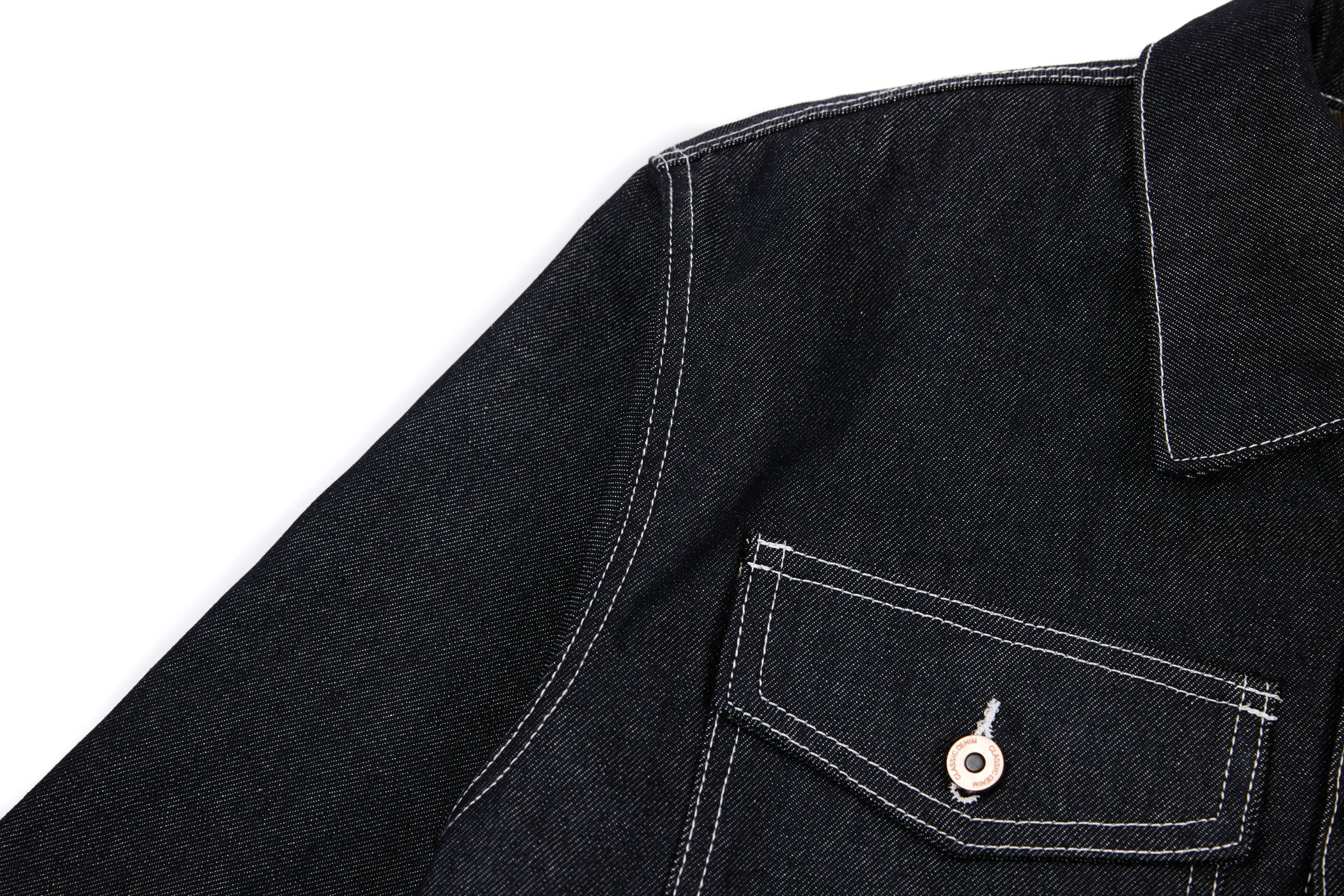 Questionmark 3 Black Denim Jacket | Contrast Stitch & Leopard Lining