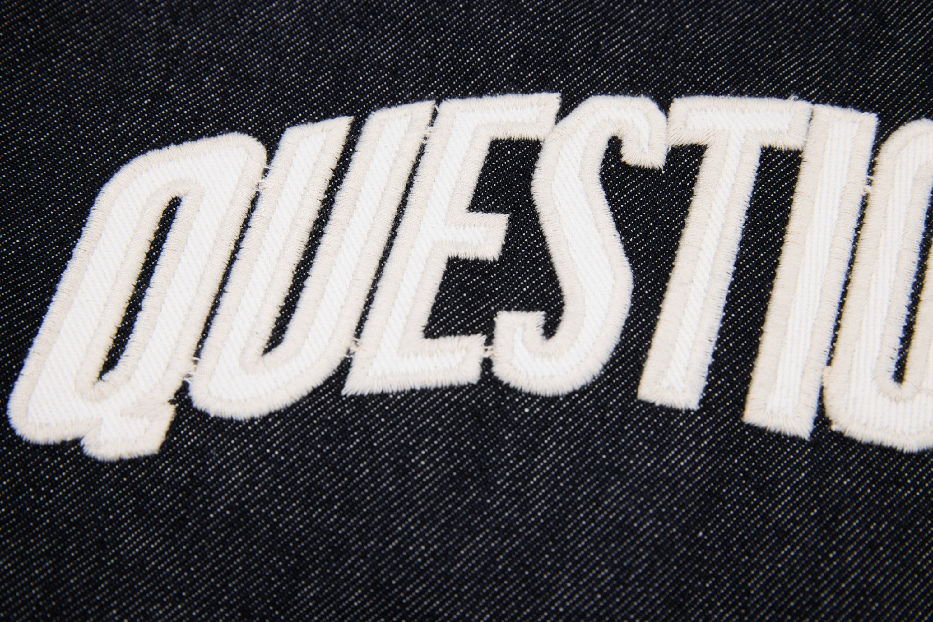 Questionmark 3 Black Denim Jacket | Contrast Stitch & Leopard Lining