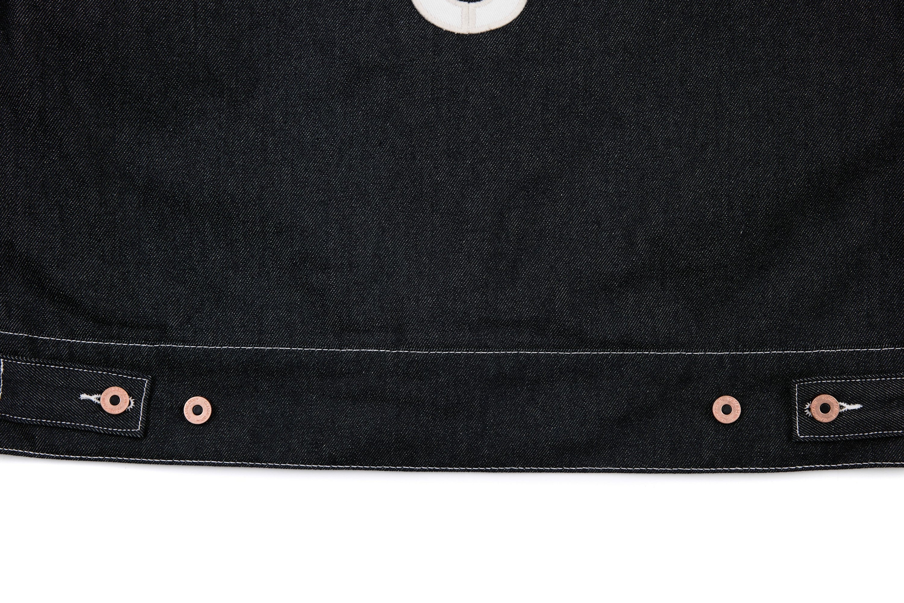Questionmark 3 Black Denim Jacket | Contrast Stitch & Leopard Lining