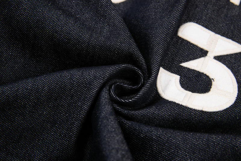 Questionmark 3 Black Denim Jacket | Contrast Stitch & Leopard Lining