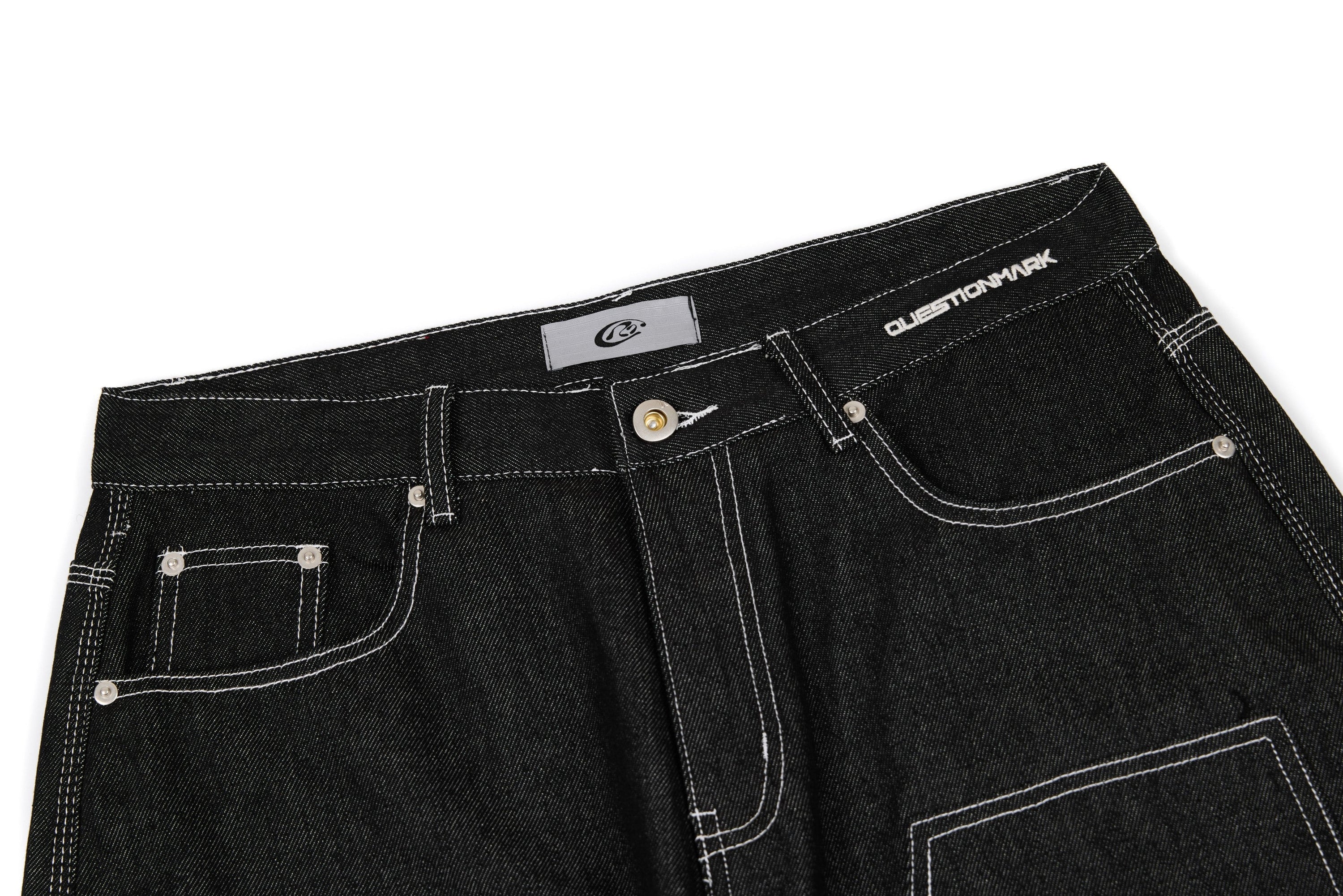 Questionmark Panel-Stitch Wide-Leg Denim Pants | Black