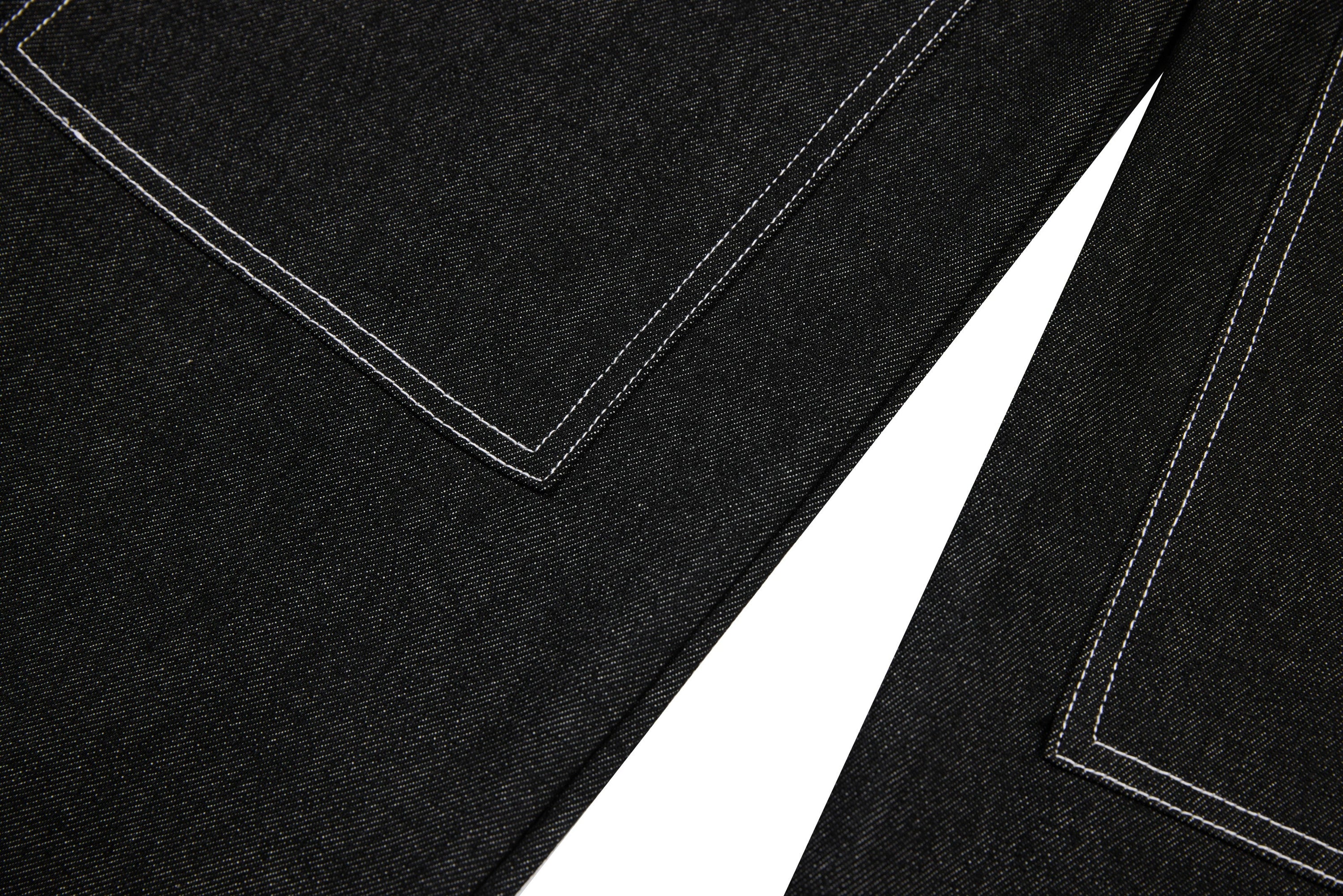 Questionmark Panel-Stitch Wide-Leg Denim Pants | Black