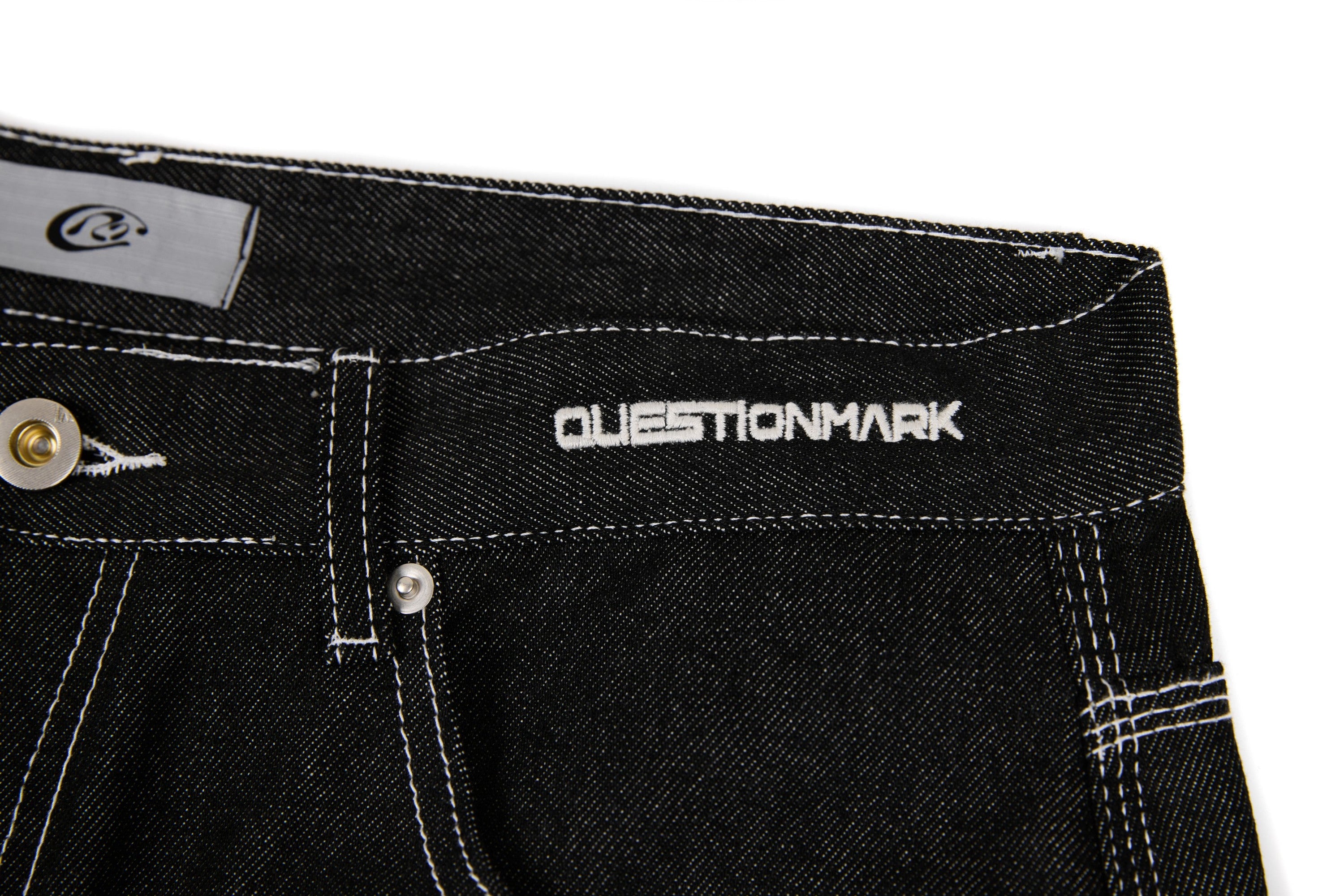 Questionmark Panel-Stitch Wide-Leg Denim Pants | Black