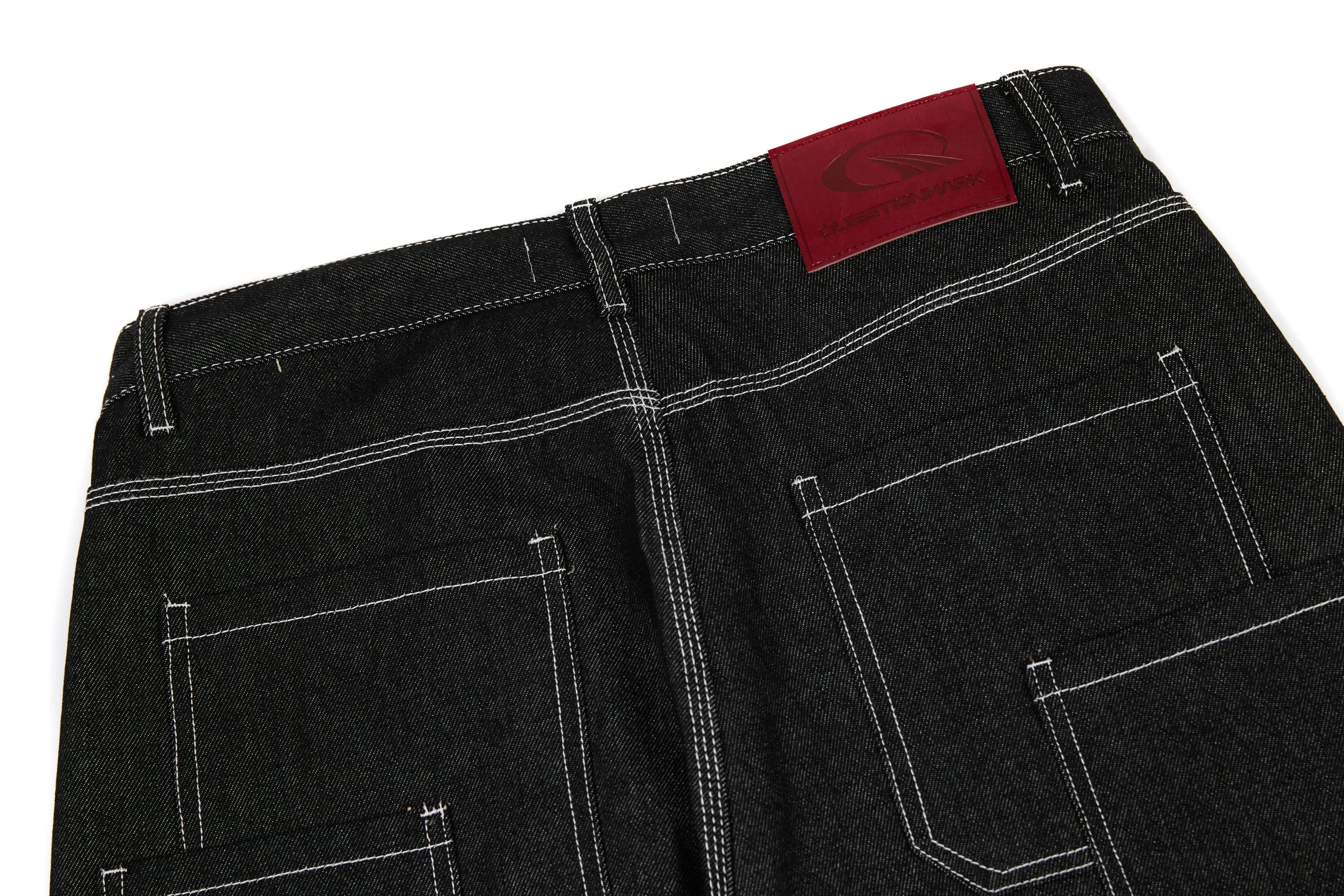 Questionmark Panel-Stitch Wide-Leg Denim Pants | Black