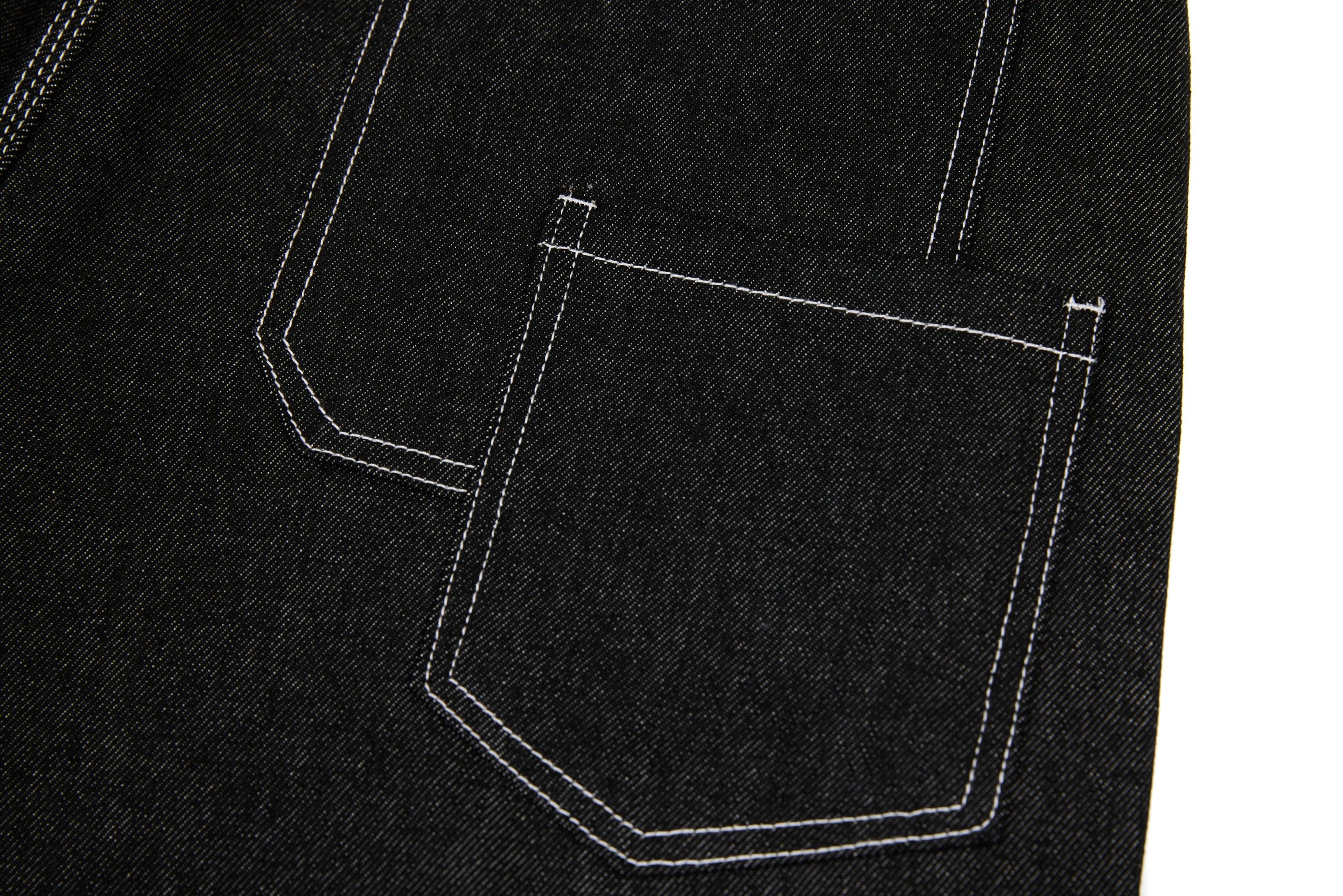 Questionmark Panel-Stitch Wide-Leg Denim Pants | Black