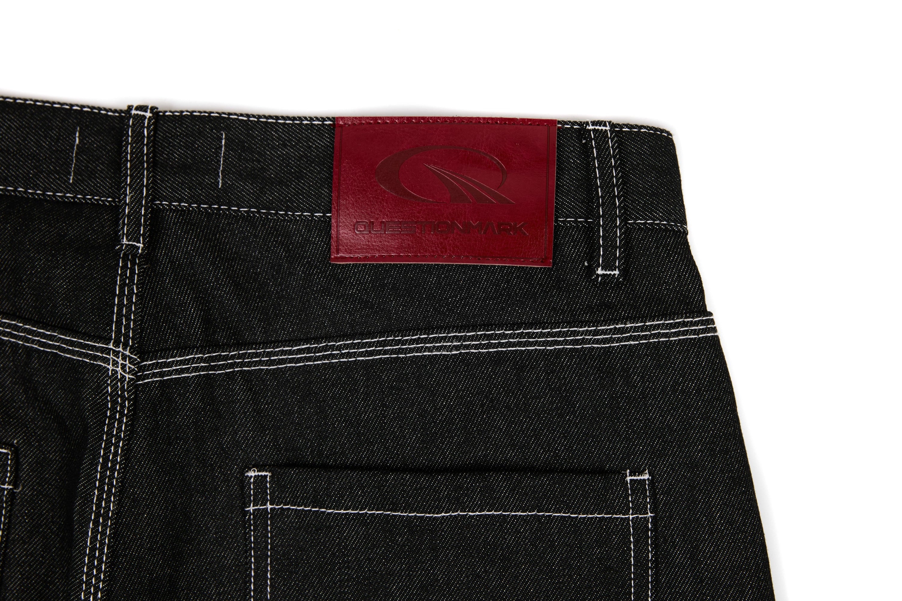 Questionmark Panel-Stitch Wide-Leg Denim Pants | Black