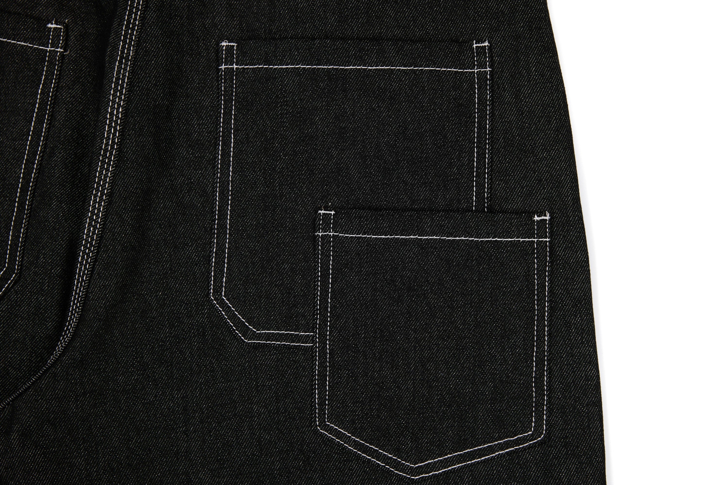 Questionmark Panel-Stitch Wide-Leg Denim Pants | Black