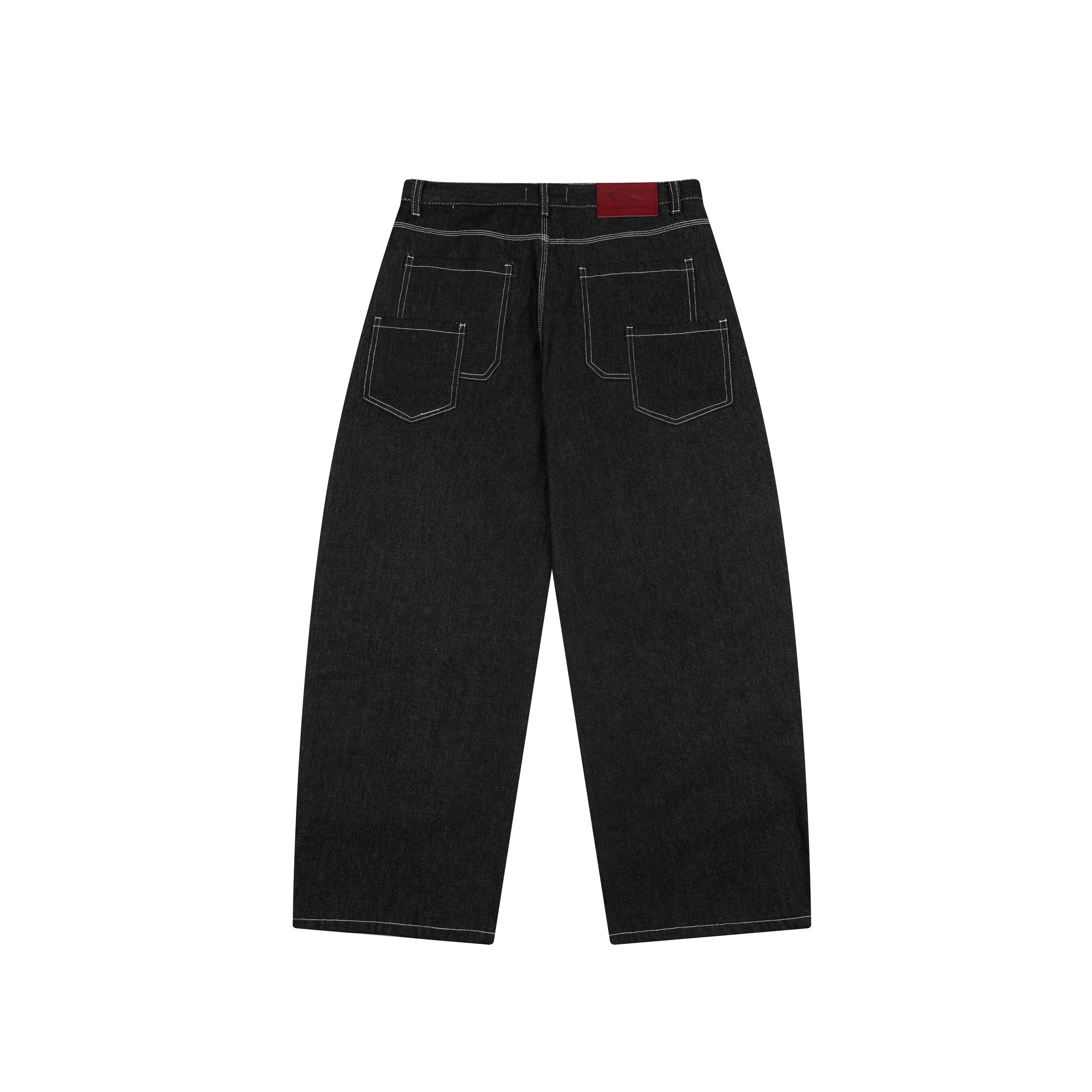 Questionmark Panel-Stitch Wide-Leg Denim Pants | Black