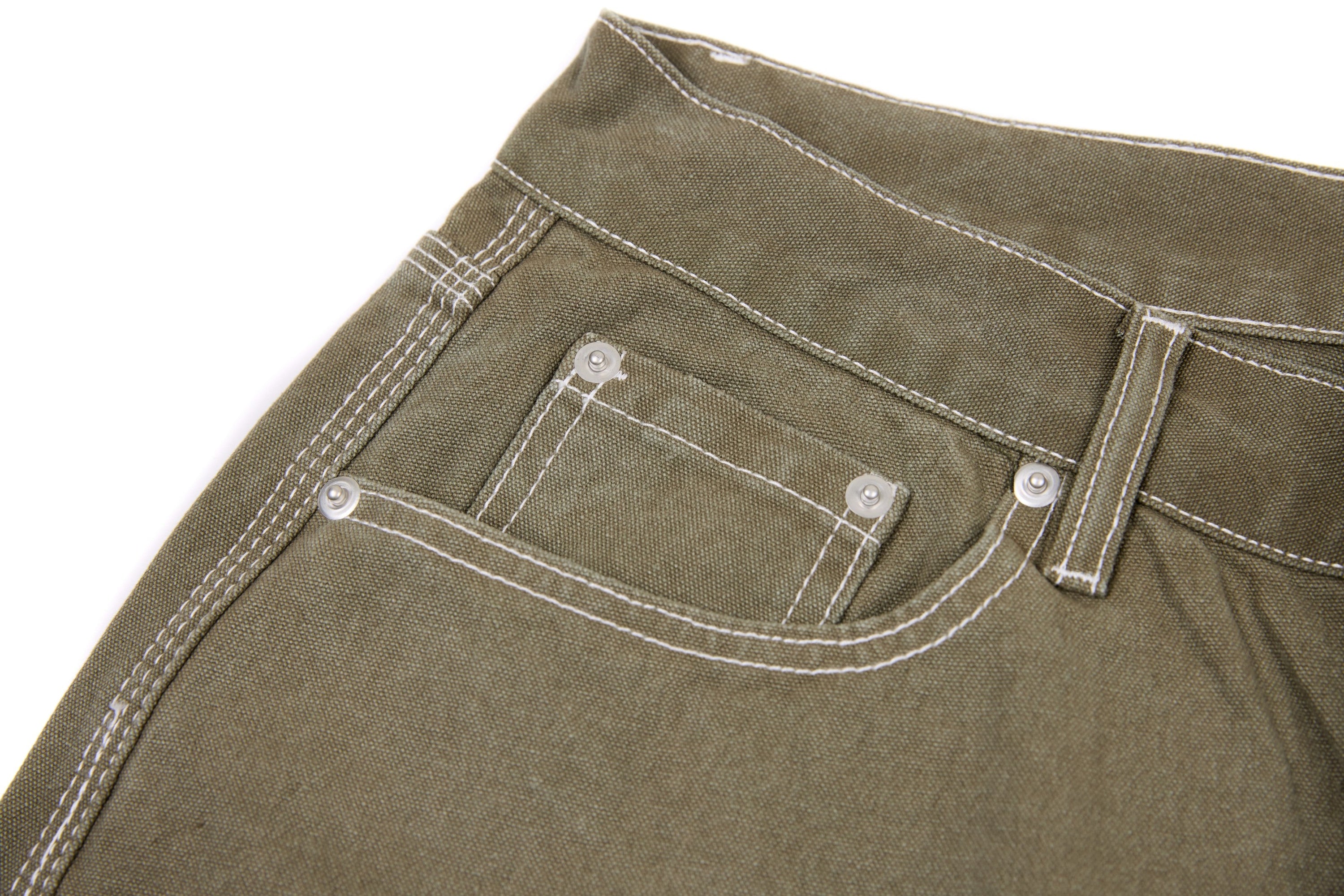 Omirad Contrast-Stitch Barrel Leg Denim Pants | Olive