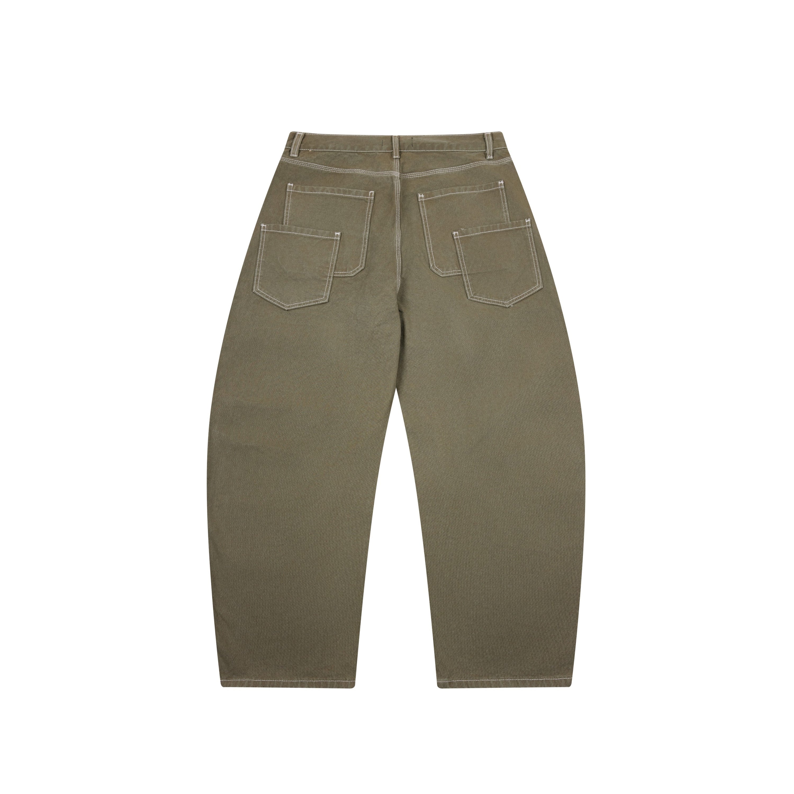 Omirad Contrast-Stitch Barrel Leg Denim Pants | Olive