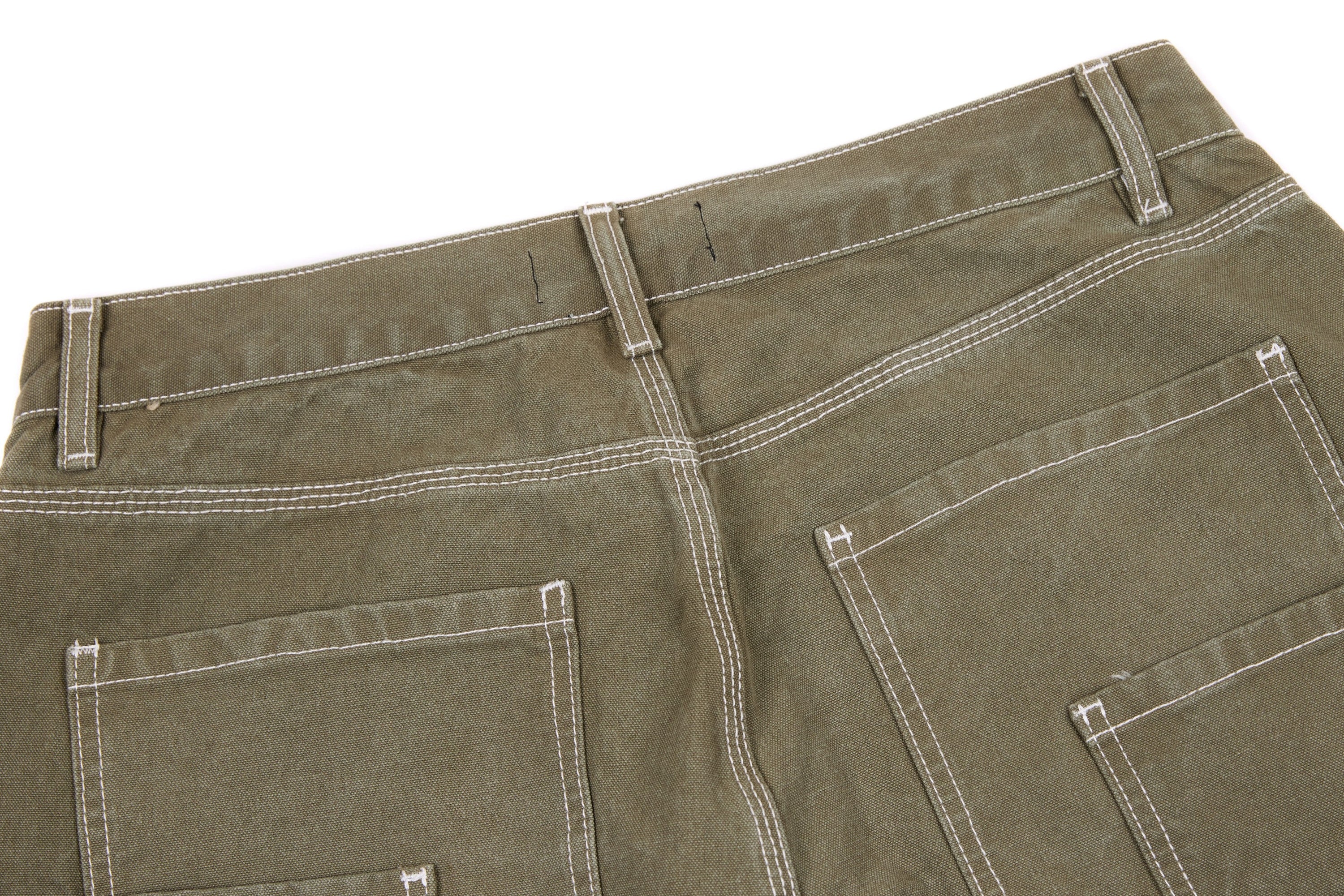 Omirad Contrast-Stitch Barrel Leg Denim Pants | Olive