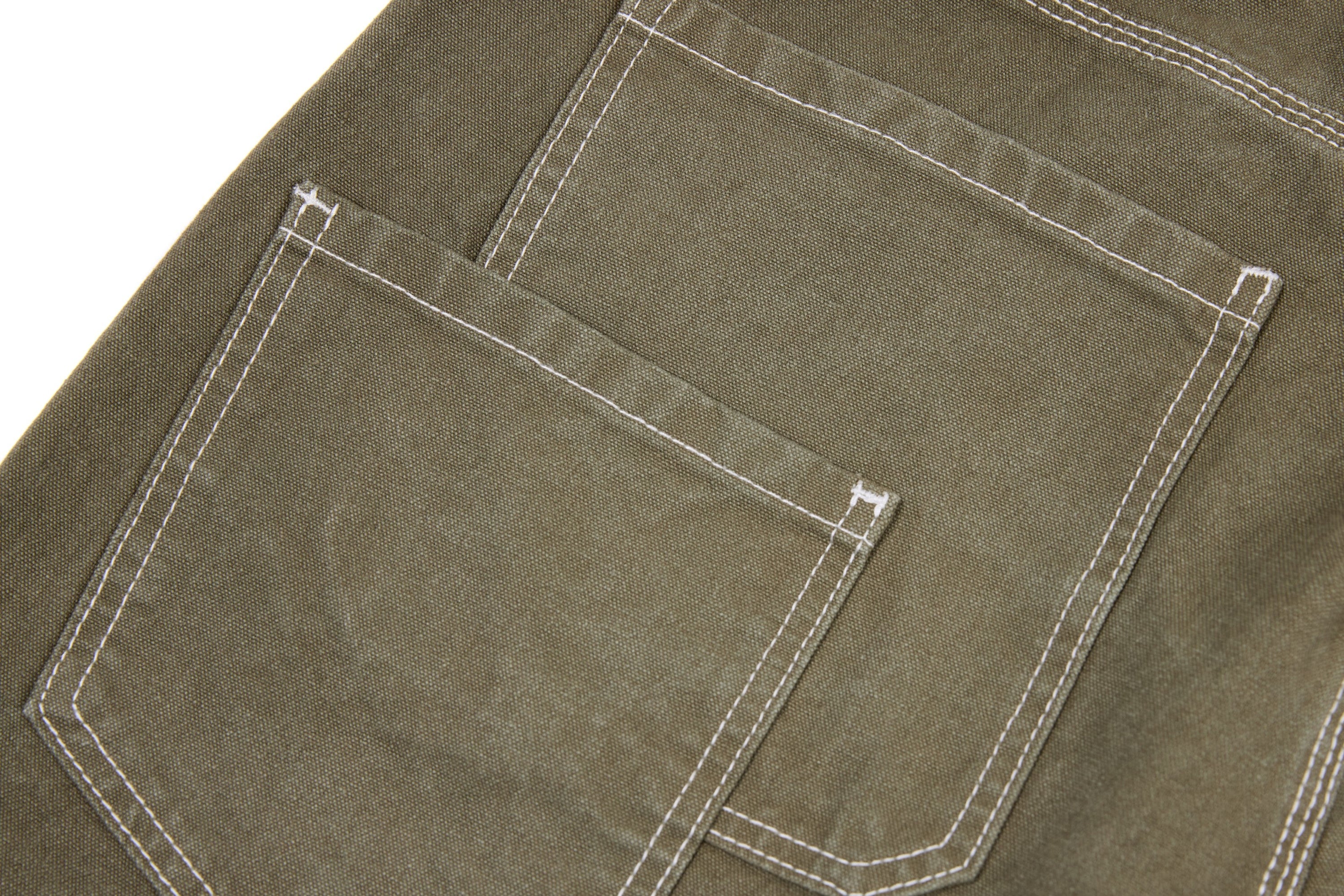 Omirad Contrast-Stitch Barrel Leg Denim Pants | Olive